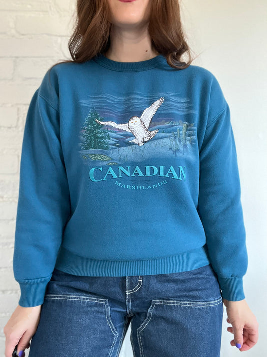 Canada Marshlands Owl Crewneck  - Size M (Very Oversized)