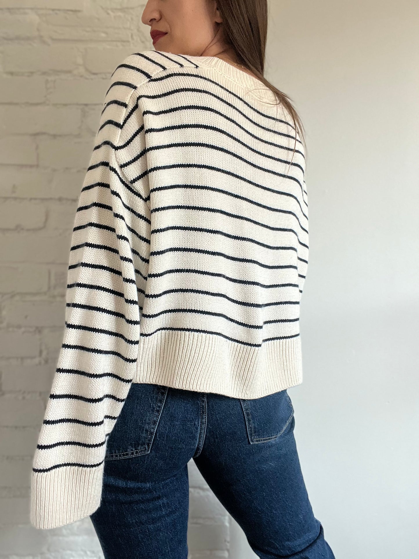 Striped Cotton Knit Sweater - Size XL