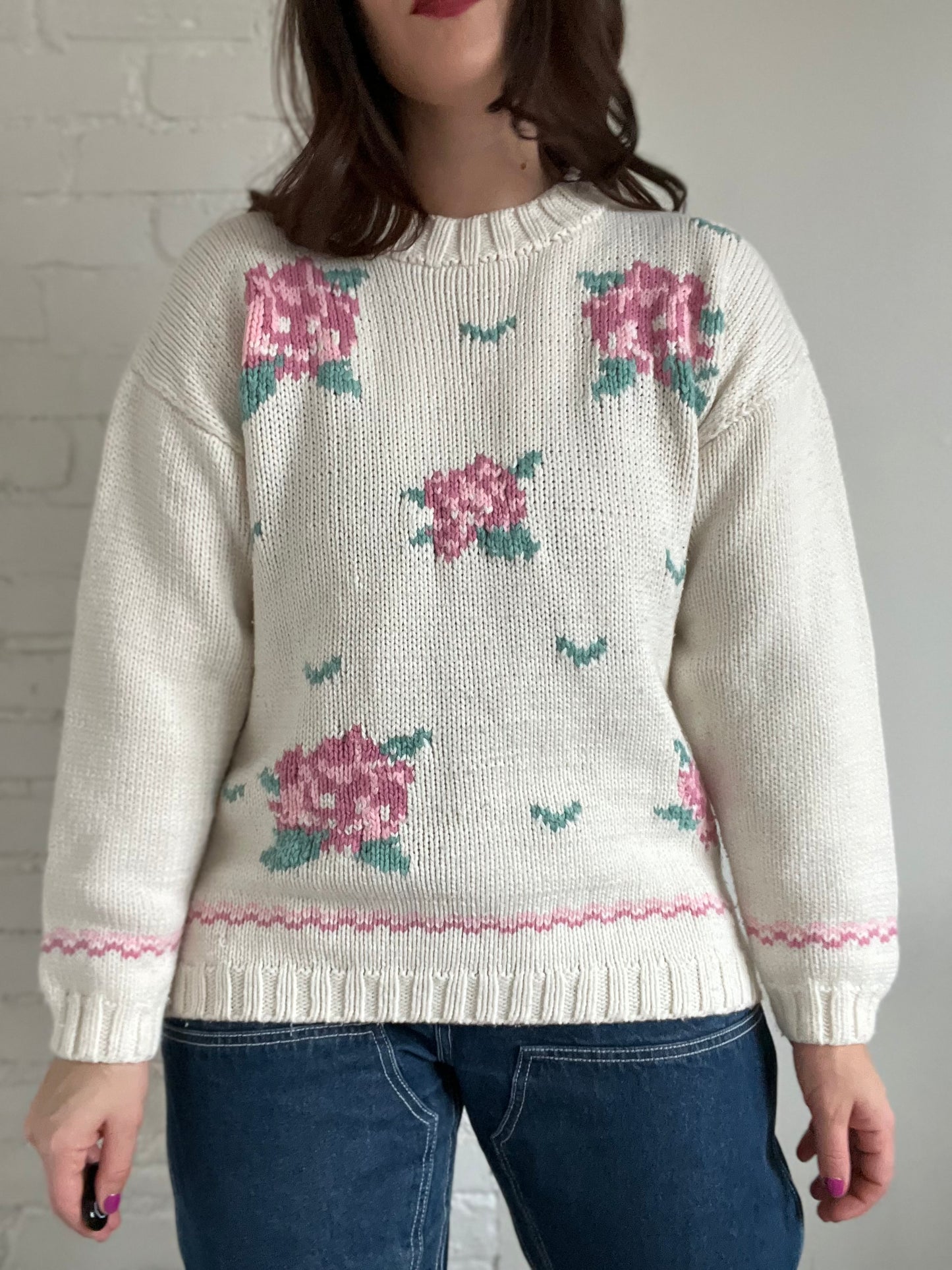 Soft Floral Knit Sweater - Size M