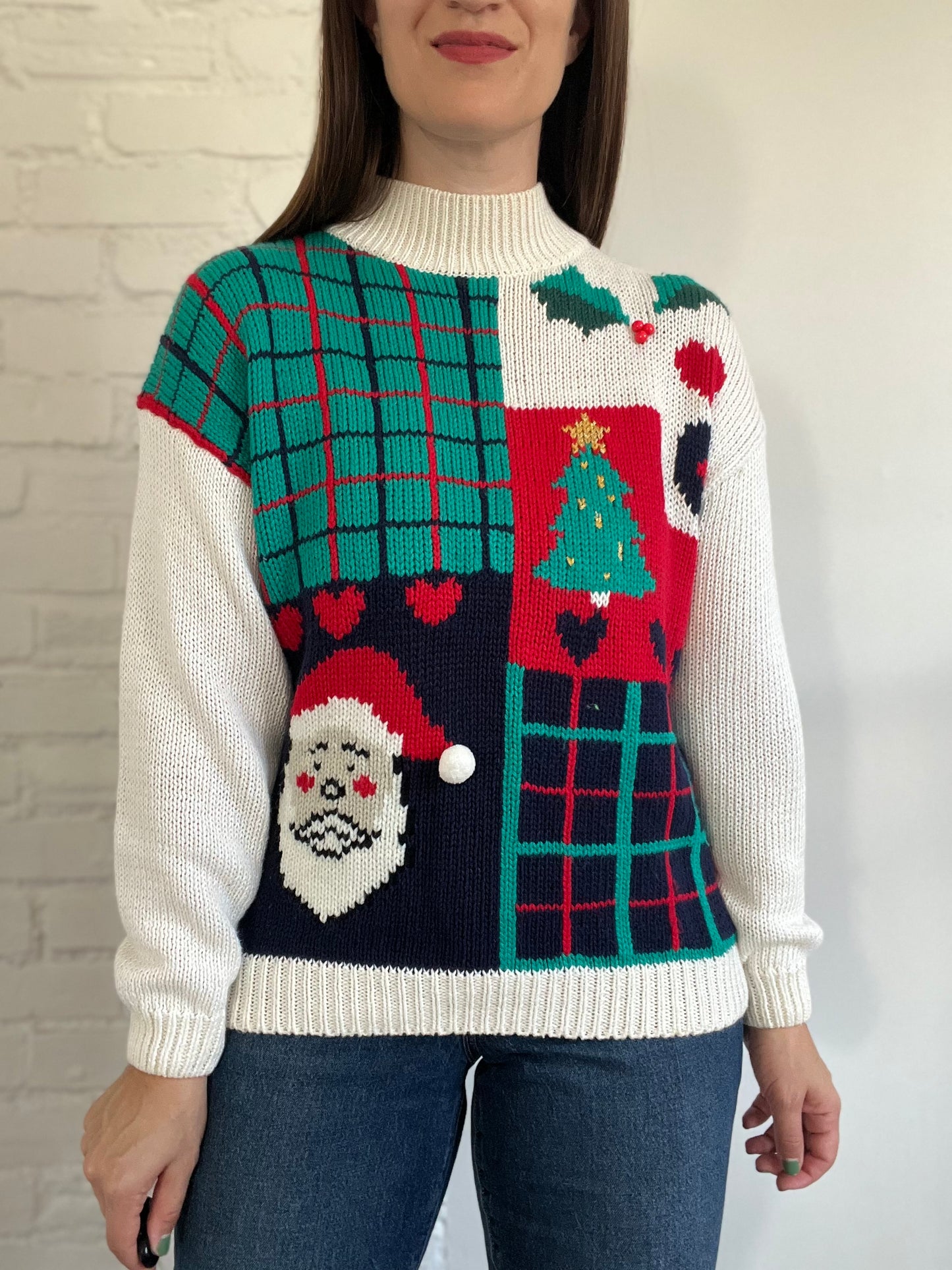 Festive Mock Neck Knit Sweater - M