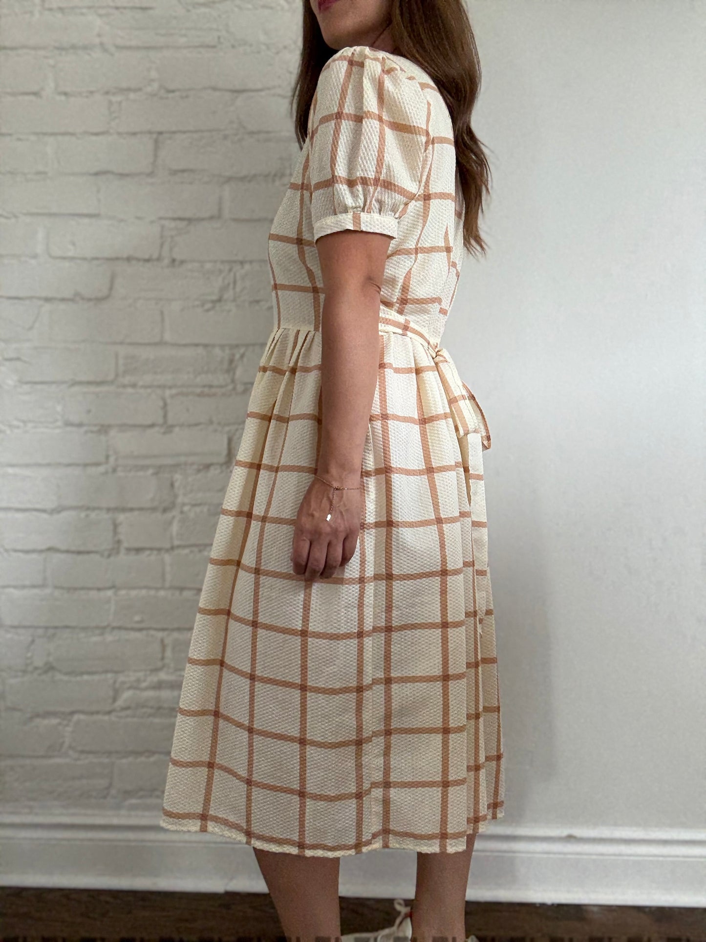 Handmade Caramel Plaid Dress - Size L