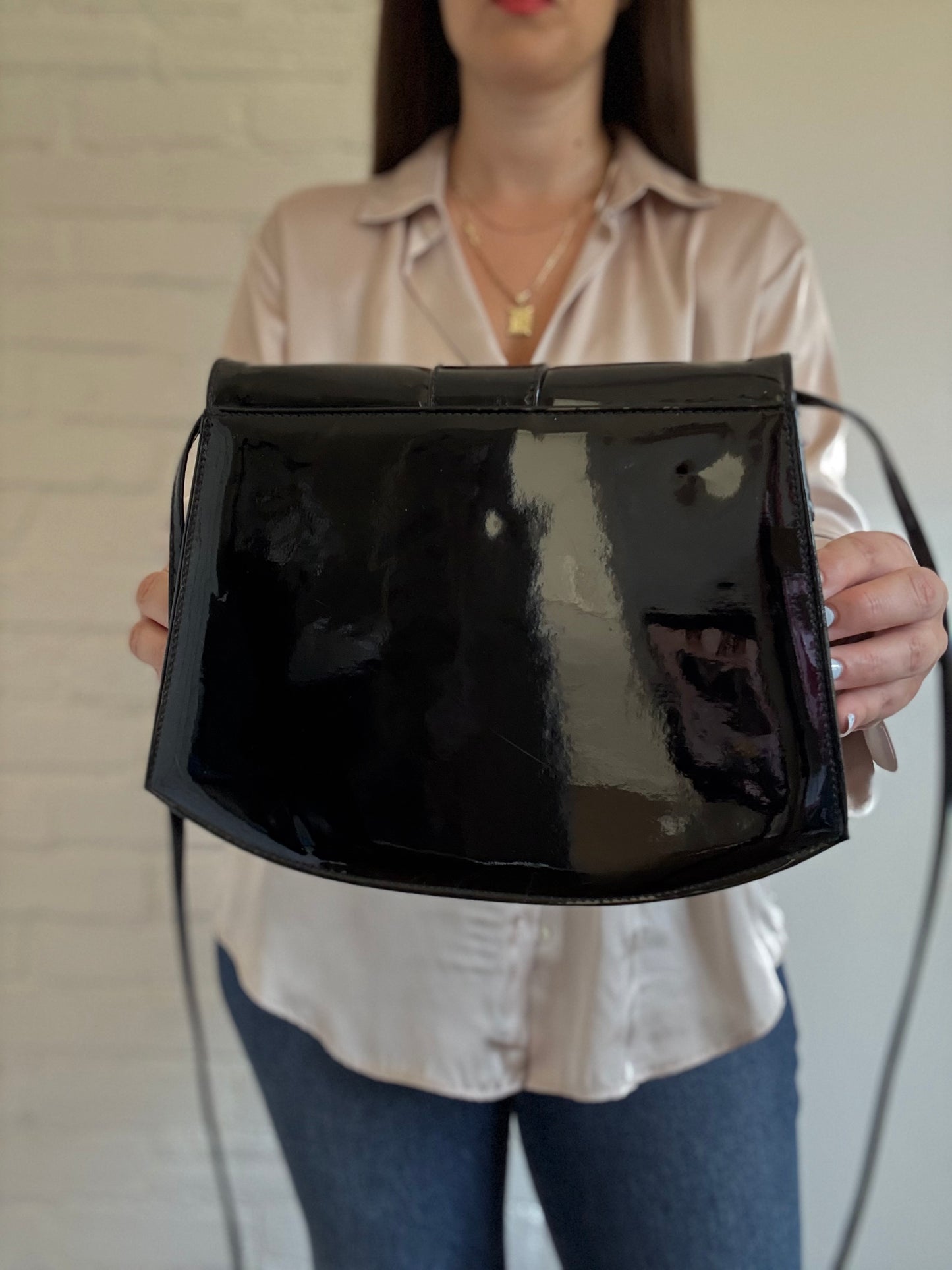 Black Patent Faux Leather Purse