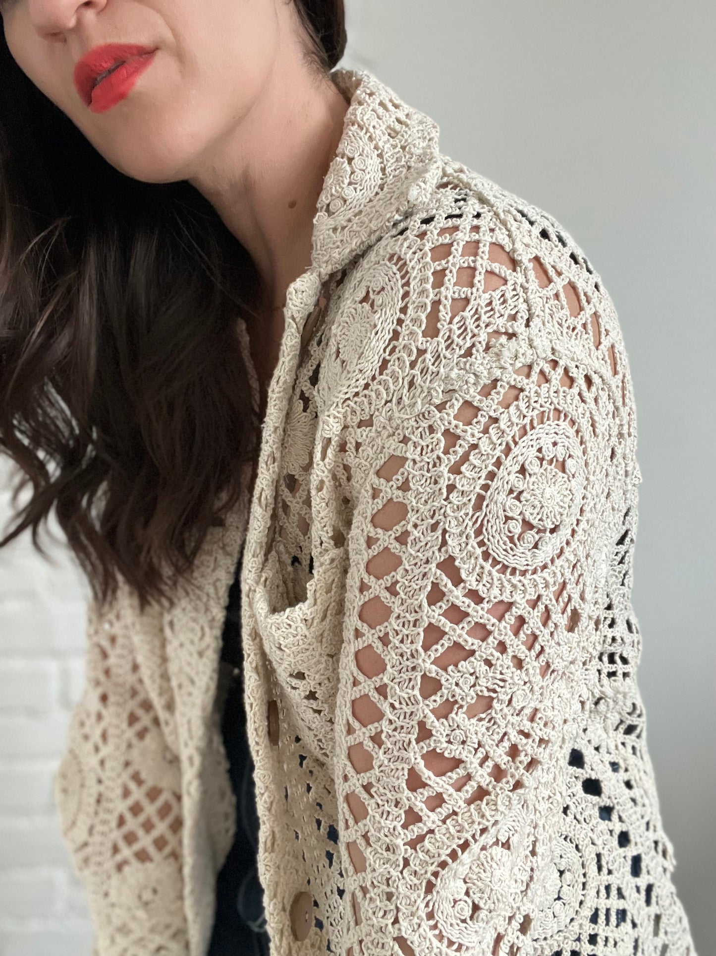 Crochet Knit Cardigan - Size S (Very Oversized)