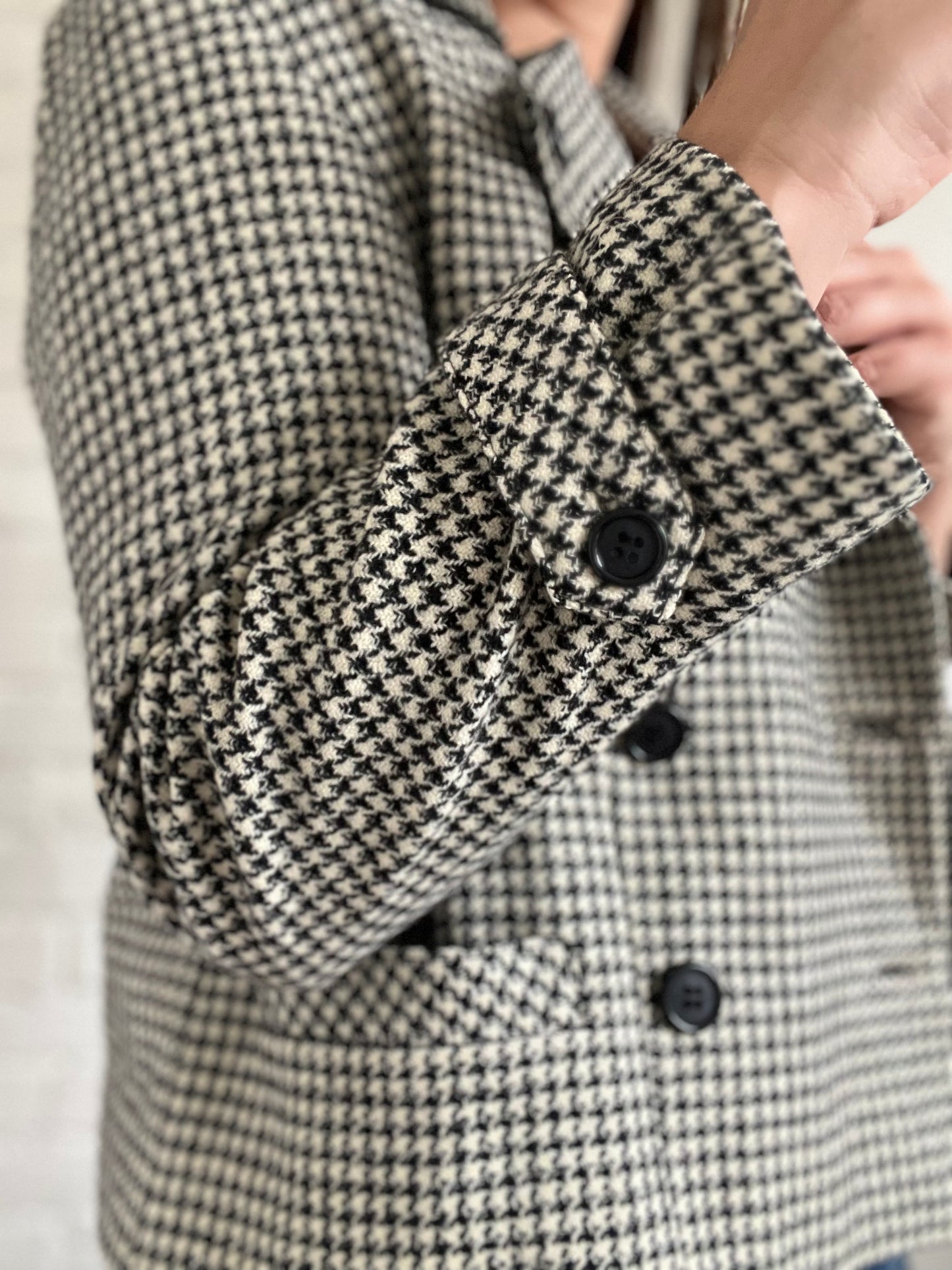 Double Breasted Houndstooth Jacket - L