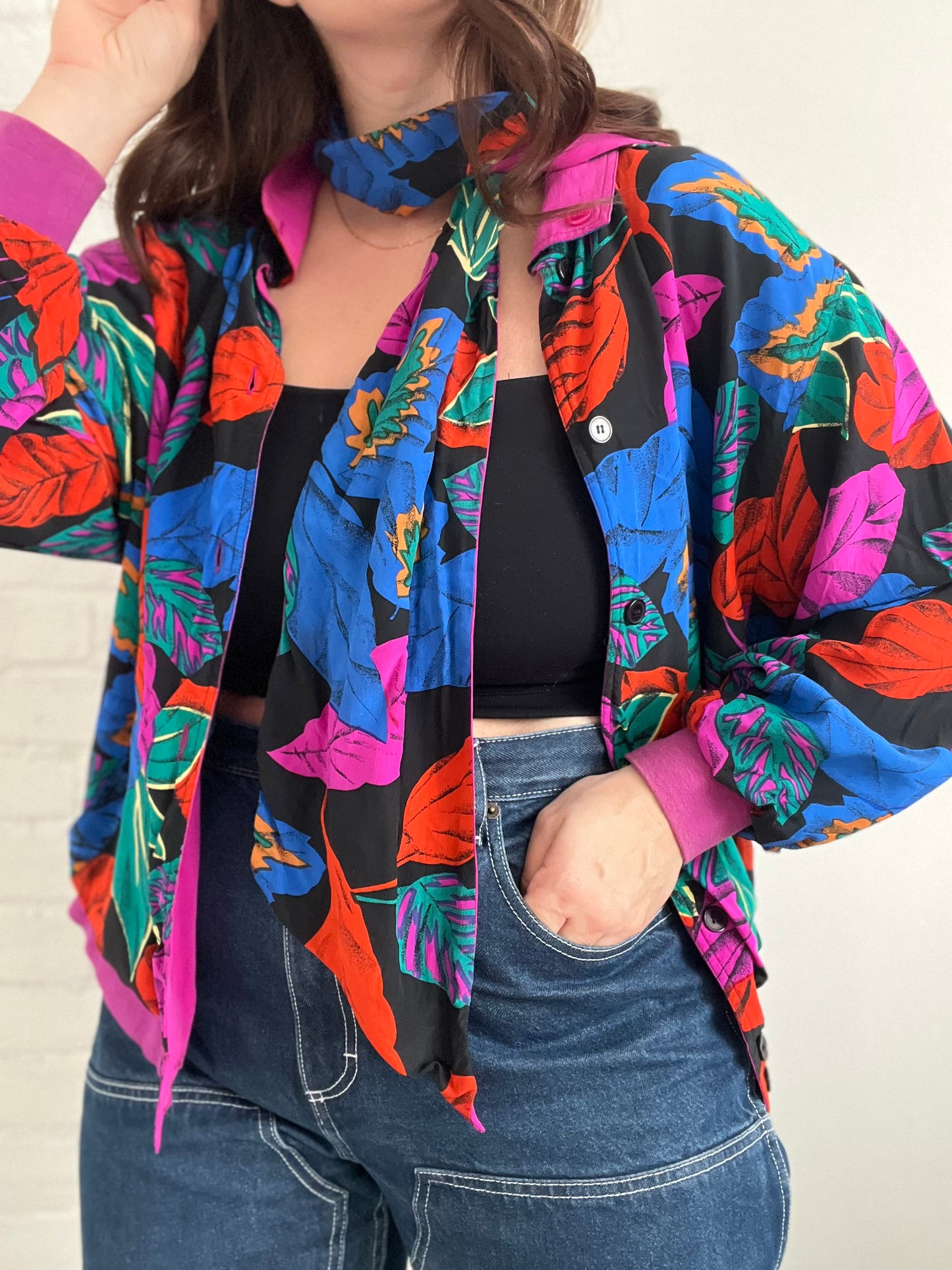 Double-Sided Silk Leaves Bomber - Size L/XL