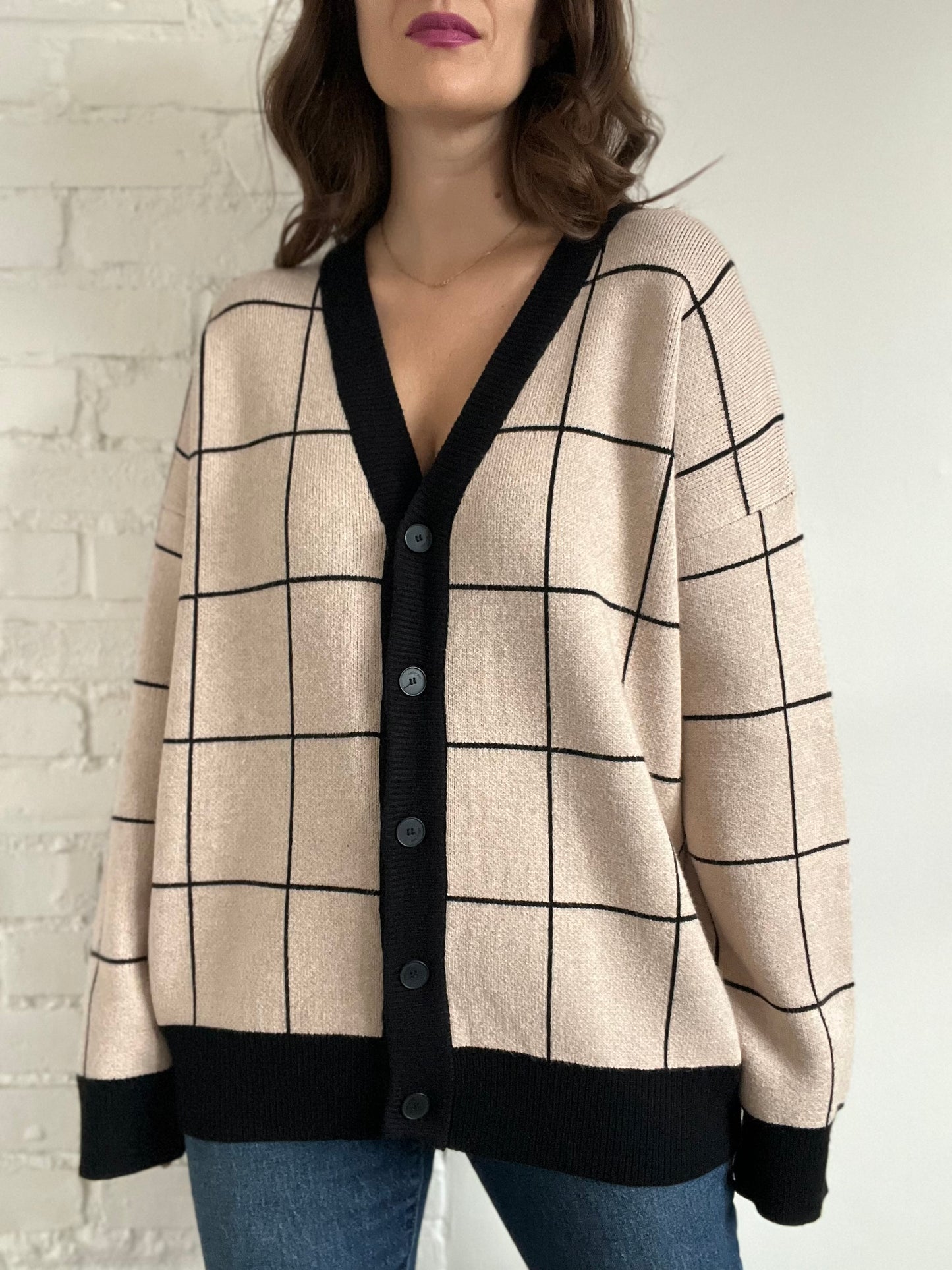 Oak + Fort Grid Cardigan - Sz. S (Oversized)