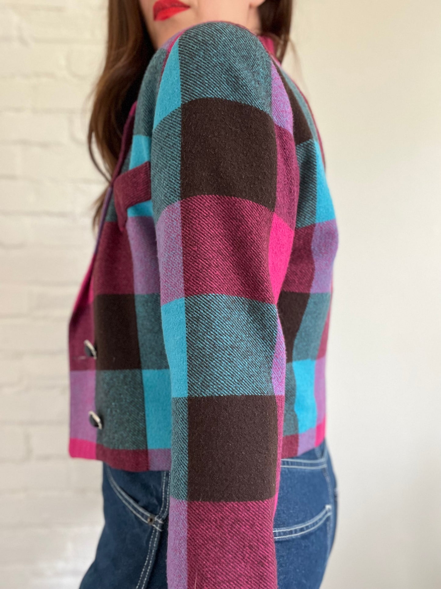 Vintage Cropped Plaid Blazer - Size M