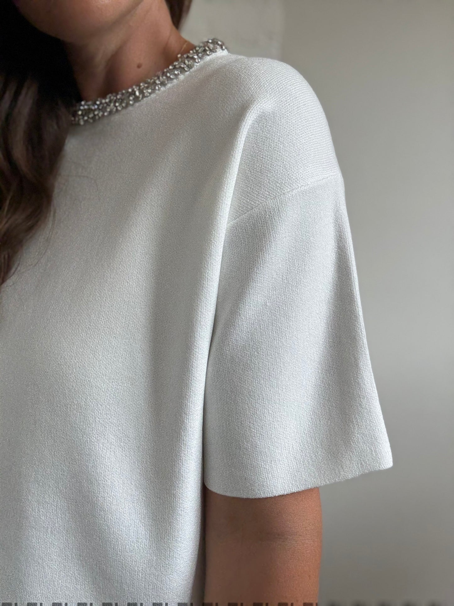 Embellished White Knit Top - Size S