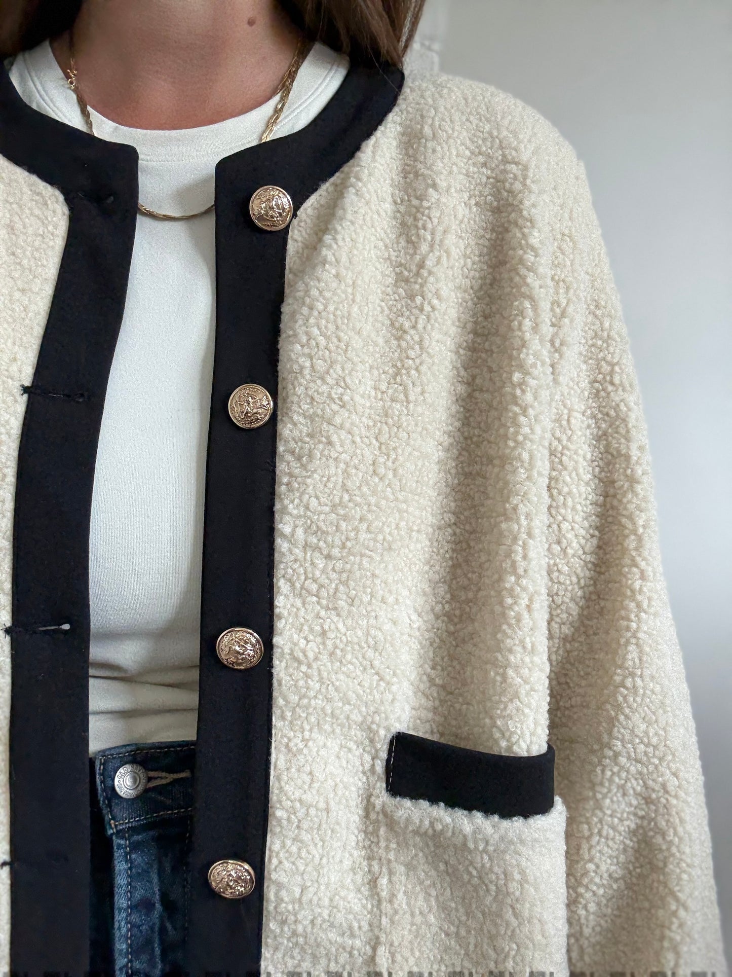 Teddy Boucle Ivory Coat- Size L/XL