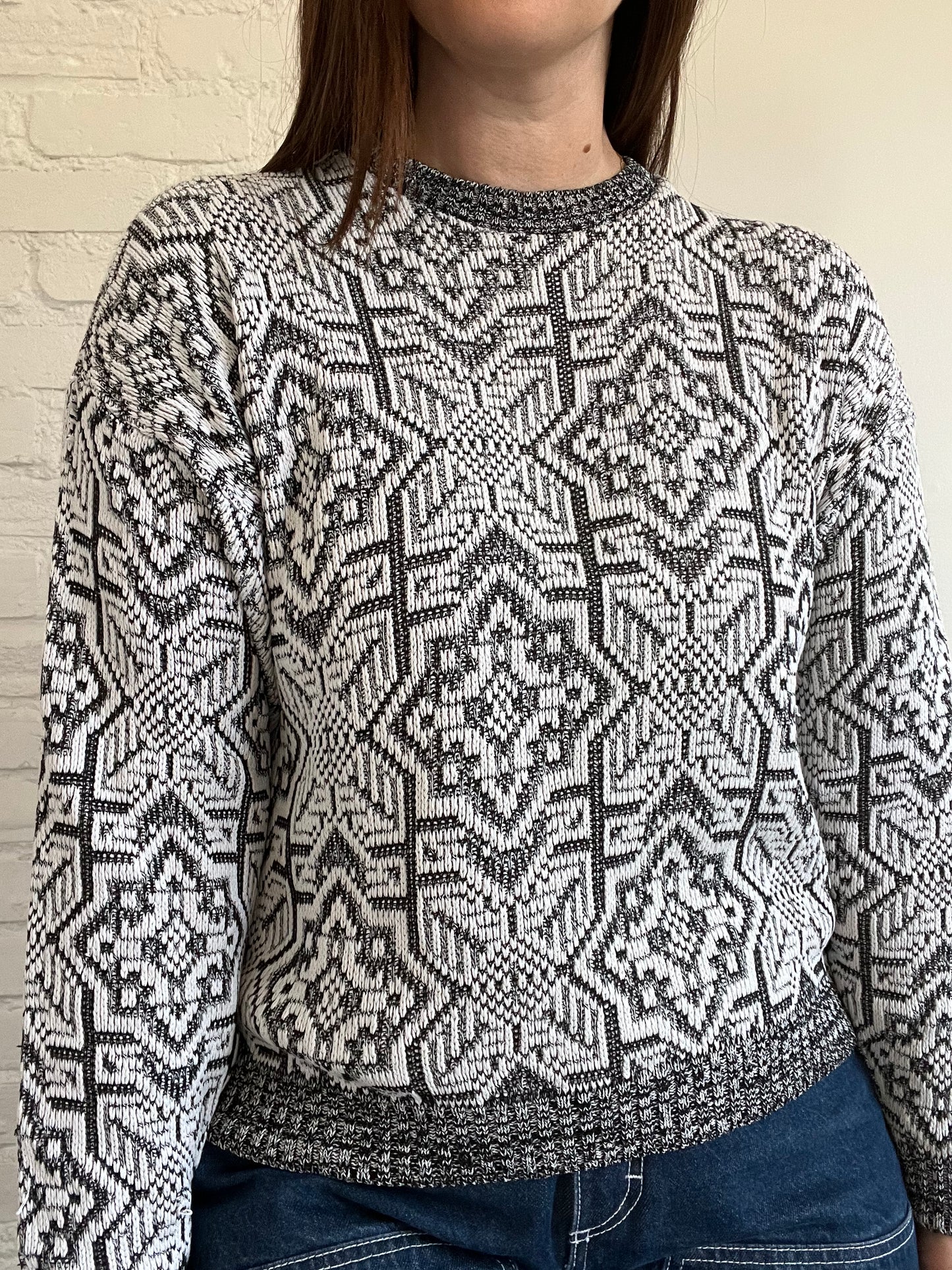 B&W Geometric Knit Sweater - S