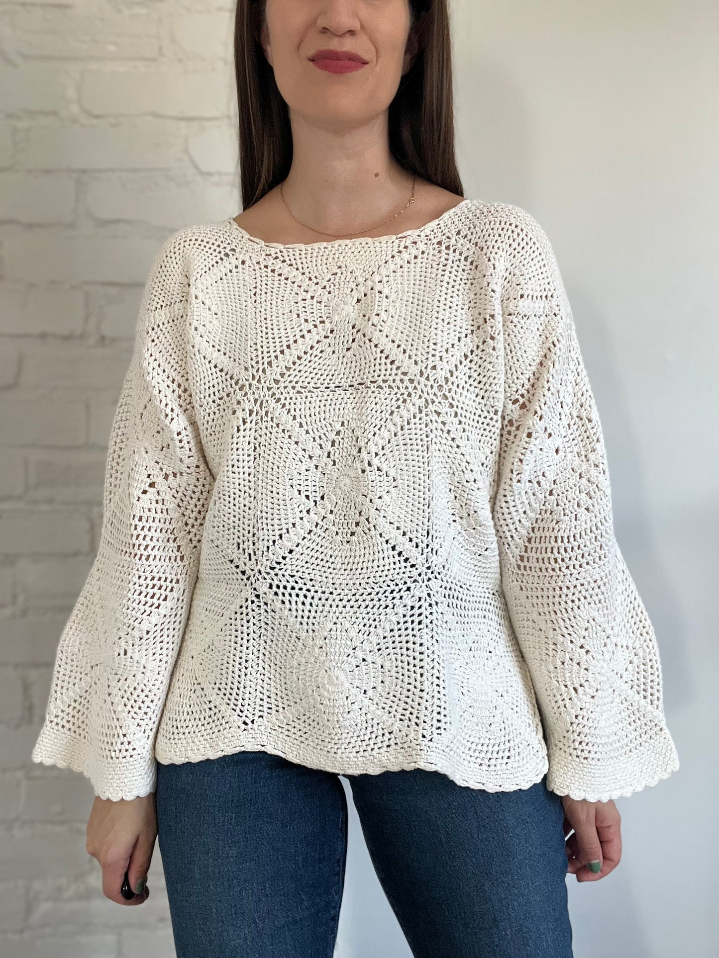 Vintage Ivory Knit Sweater - M/L