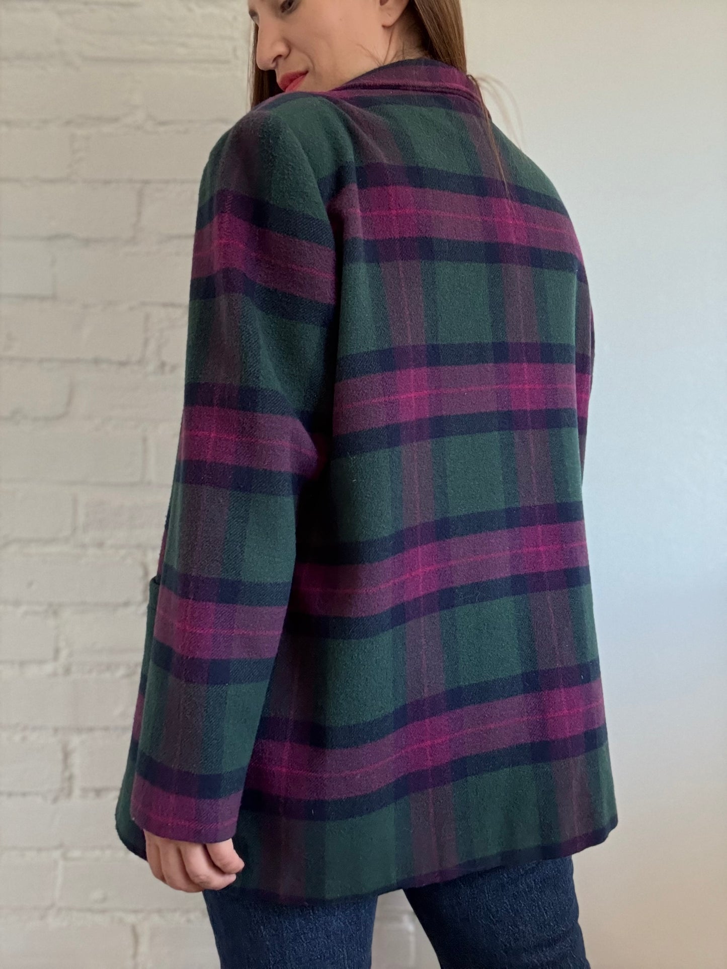 Wool Plaid Menswear Blazer - Size 16 or XL