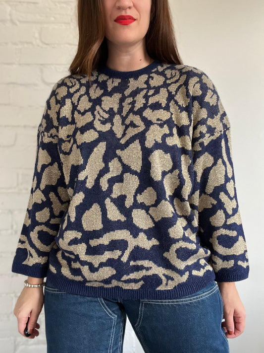 Golden Navy Metallic Sweater - L