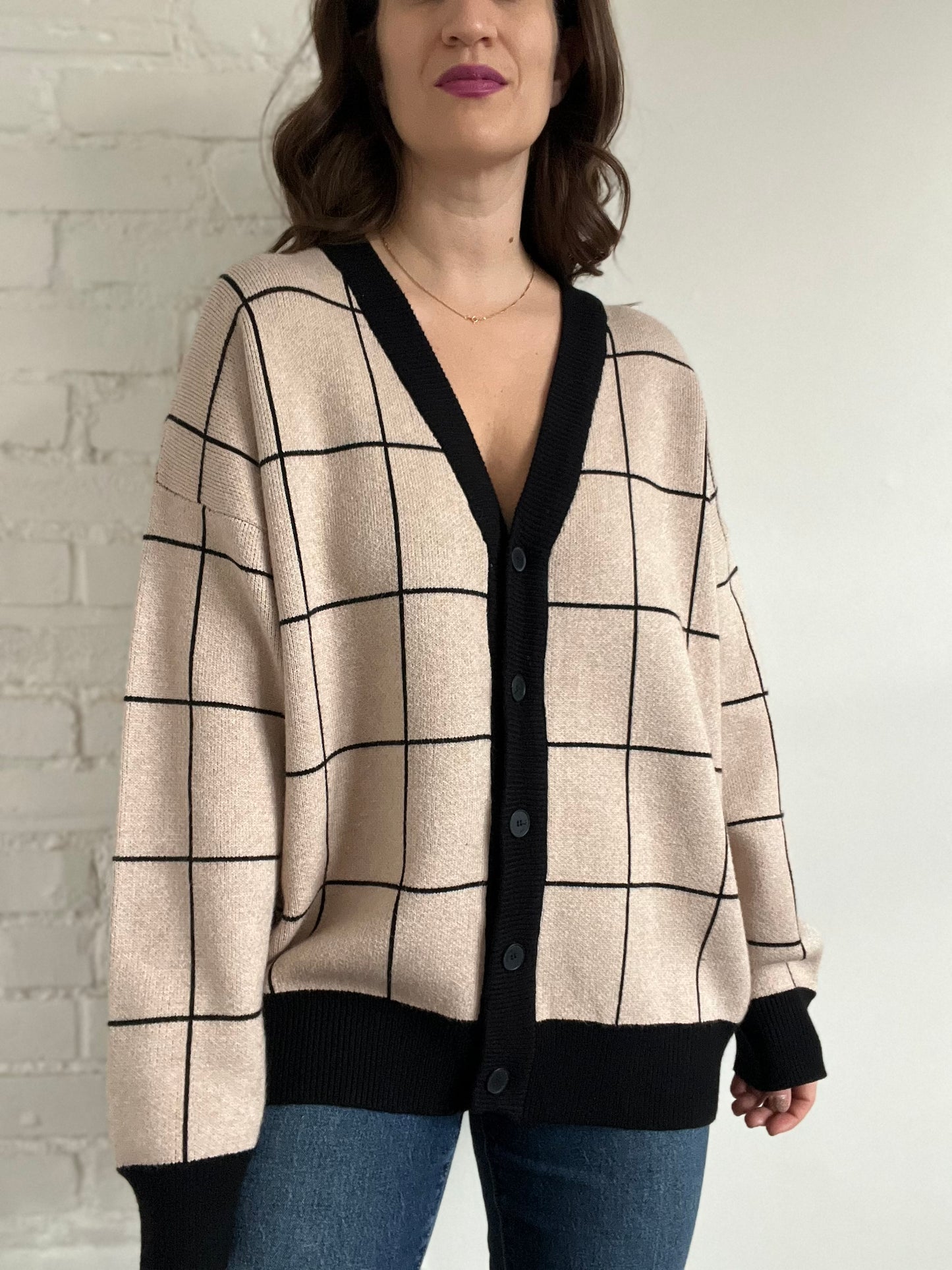 Oak + Fort Grid Cardigan - Sz. S (Oversized)