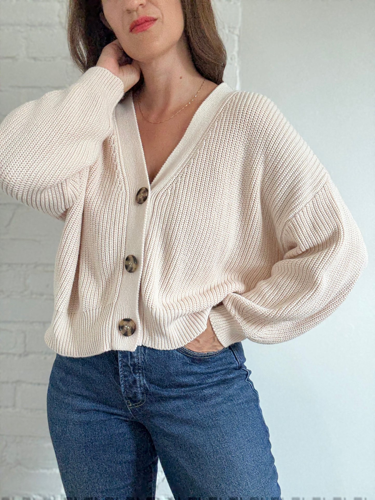 Relaxed Beige Knit Cardigan - Size M/L