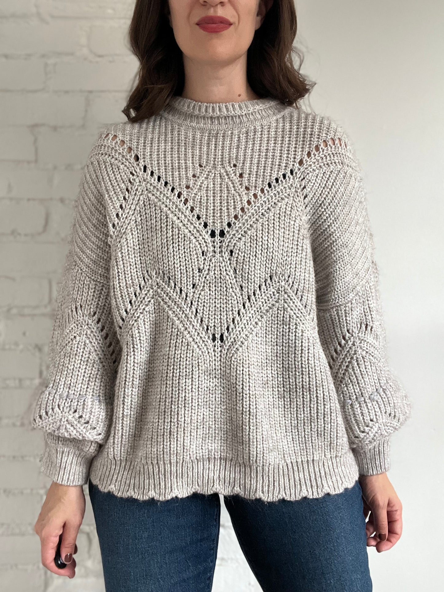 Oatmeal Pointelle Sweater - L