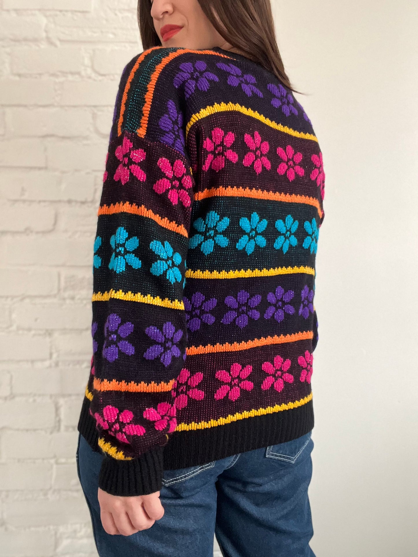 Metallic Floral Sweater - Size L