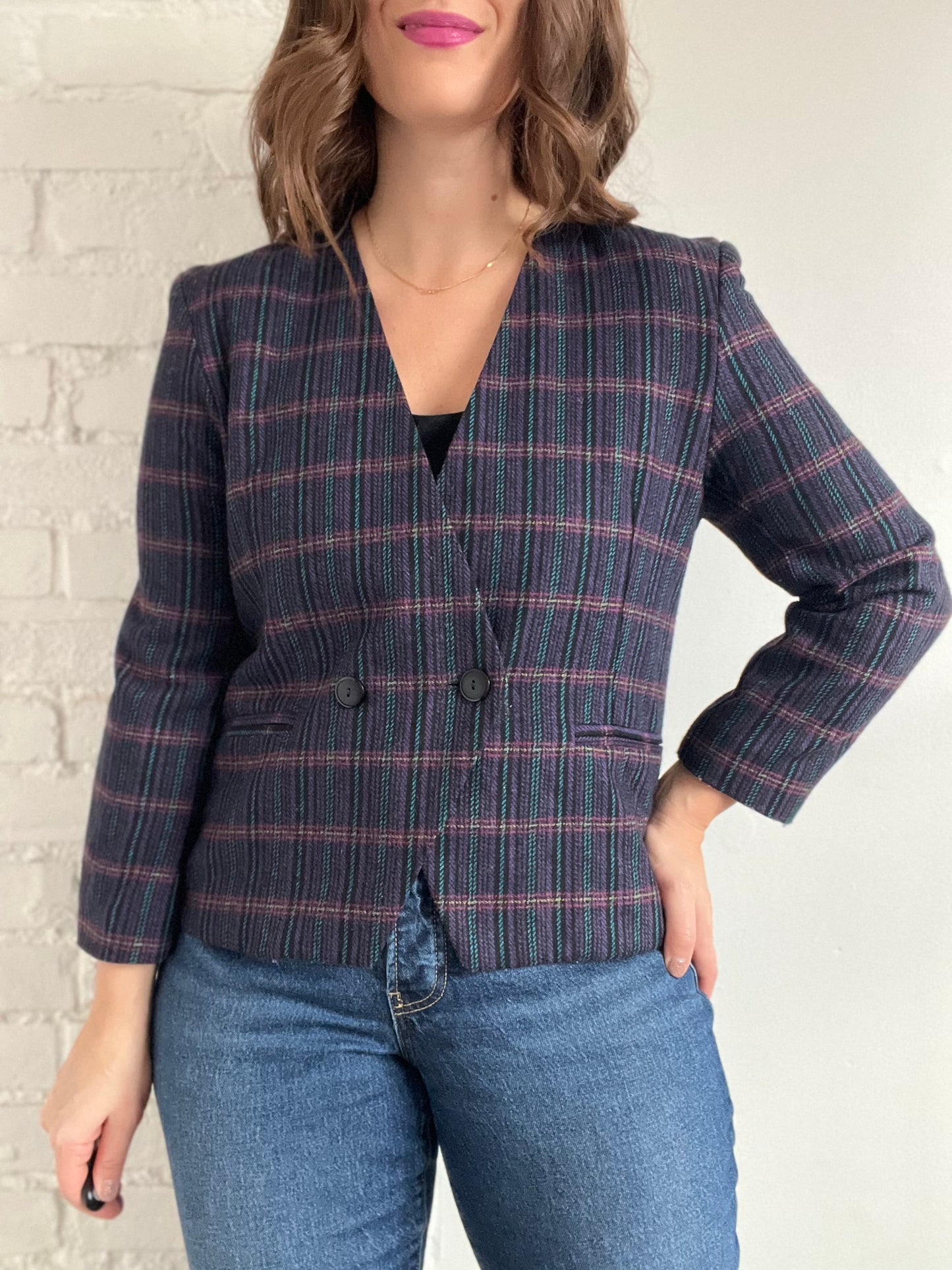 Preppy Vintage Plaid Blazer - M/L