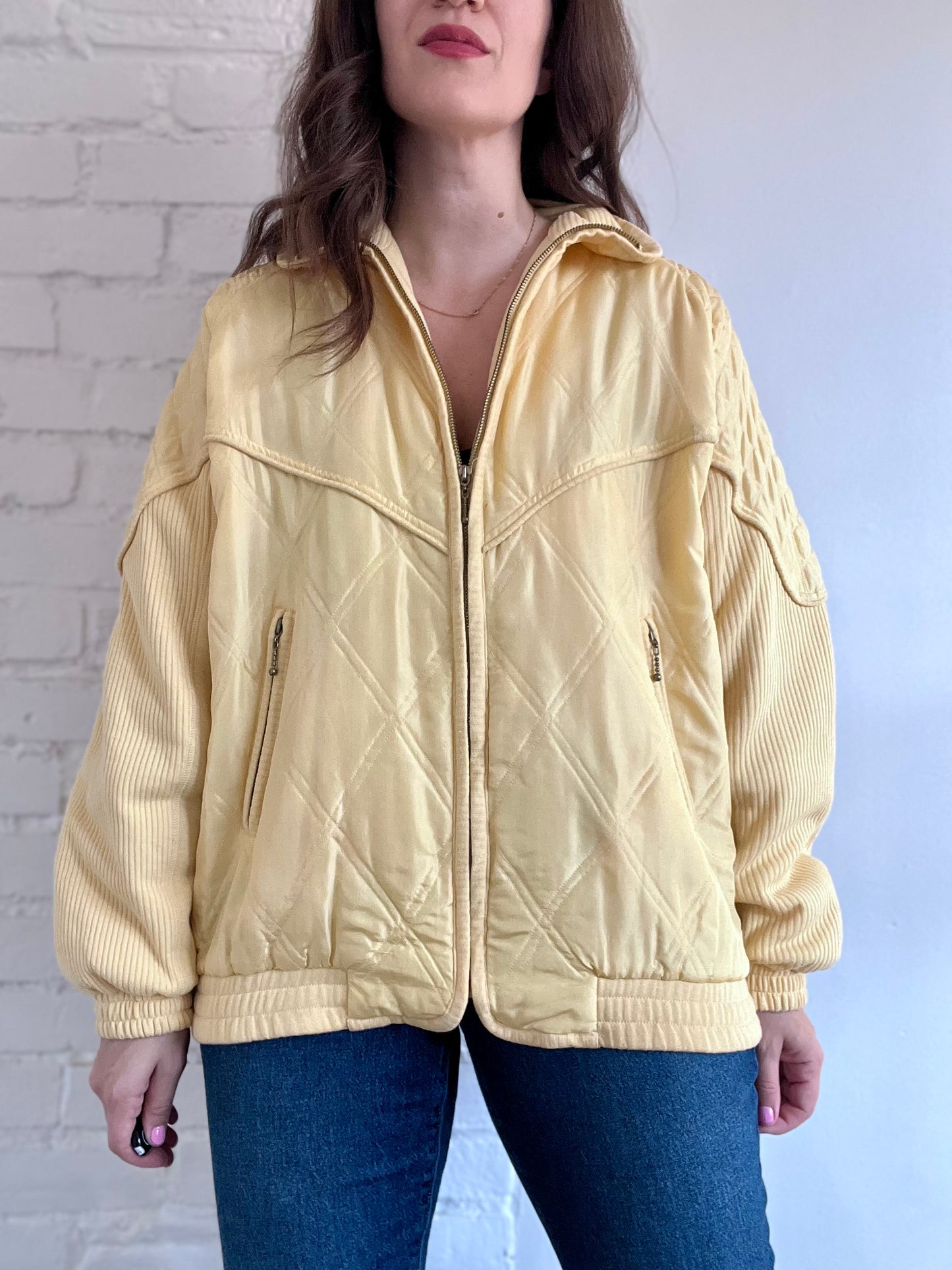 Yellow Silk Bomber Jacket - Sz. L