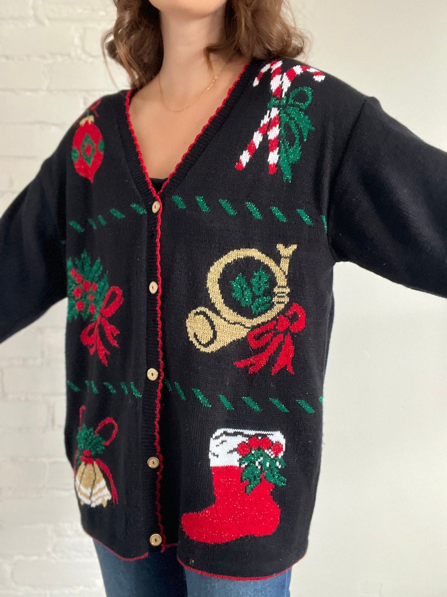 Long Festive Metallic Cardigan - 1X