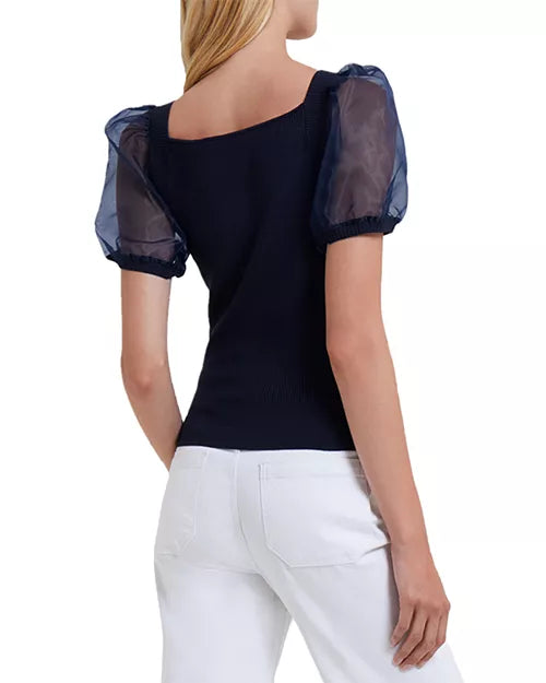 Lex Krista Ribbed Puff Sleeve Top - Size S