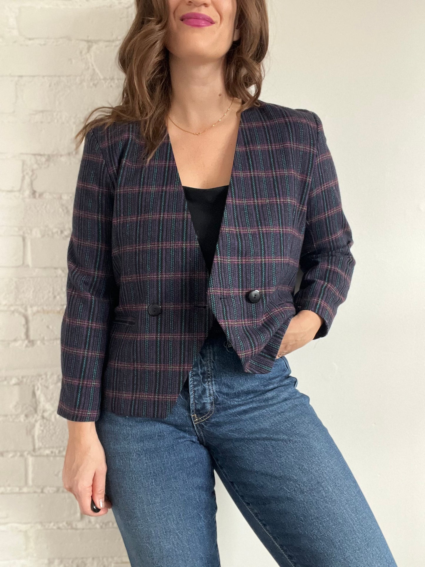 Preppy Vintage Plaid Blazer - M/L