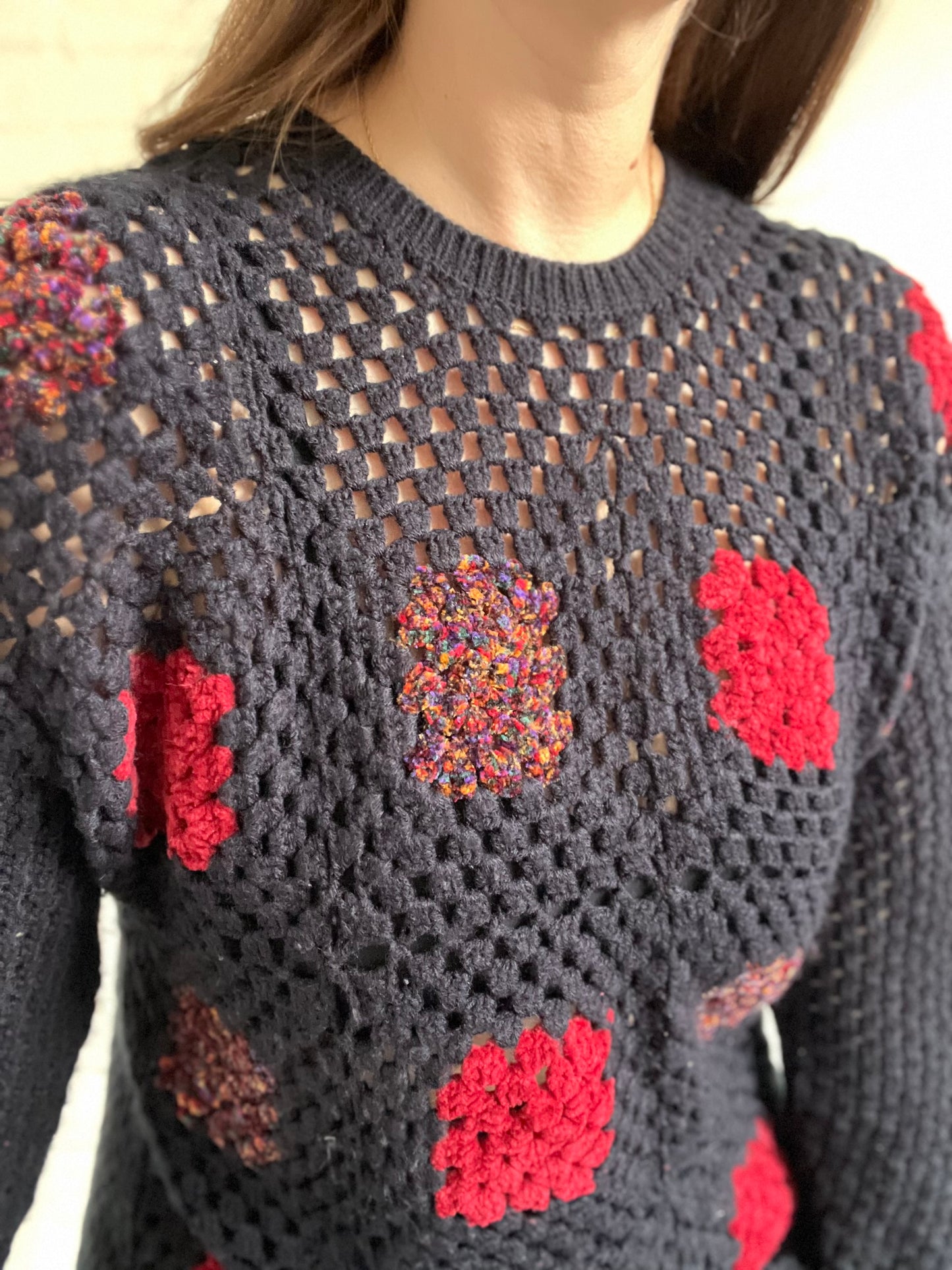 Granny Square Crochet Pullover - L