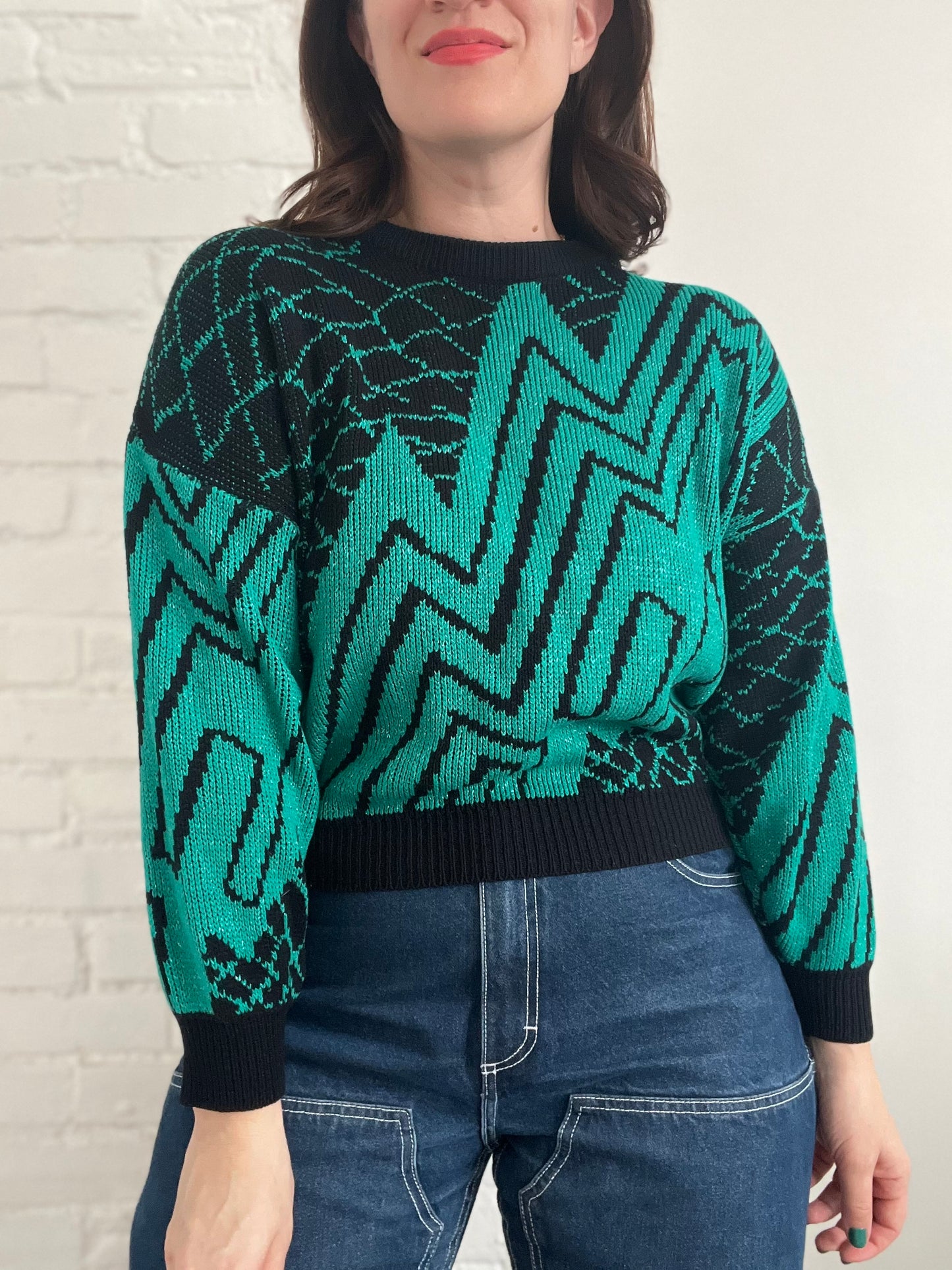 Green and Black Cropped Knit - S/M