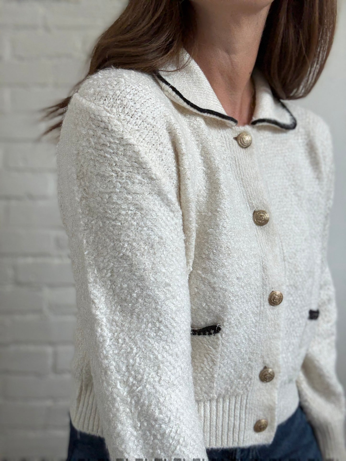 Mango Contrast Trims Sweater - Size L