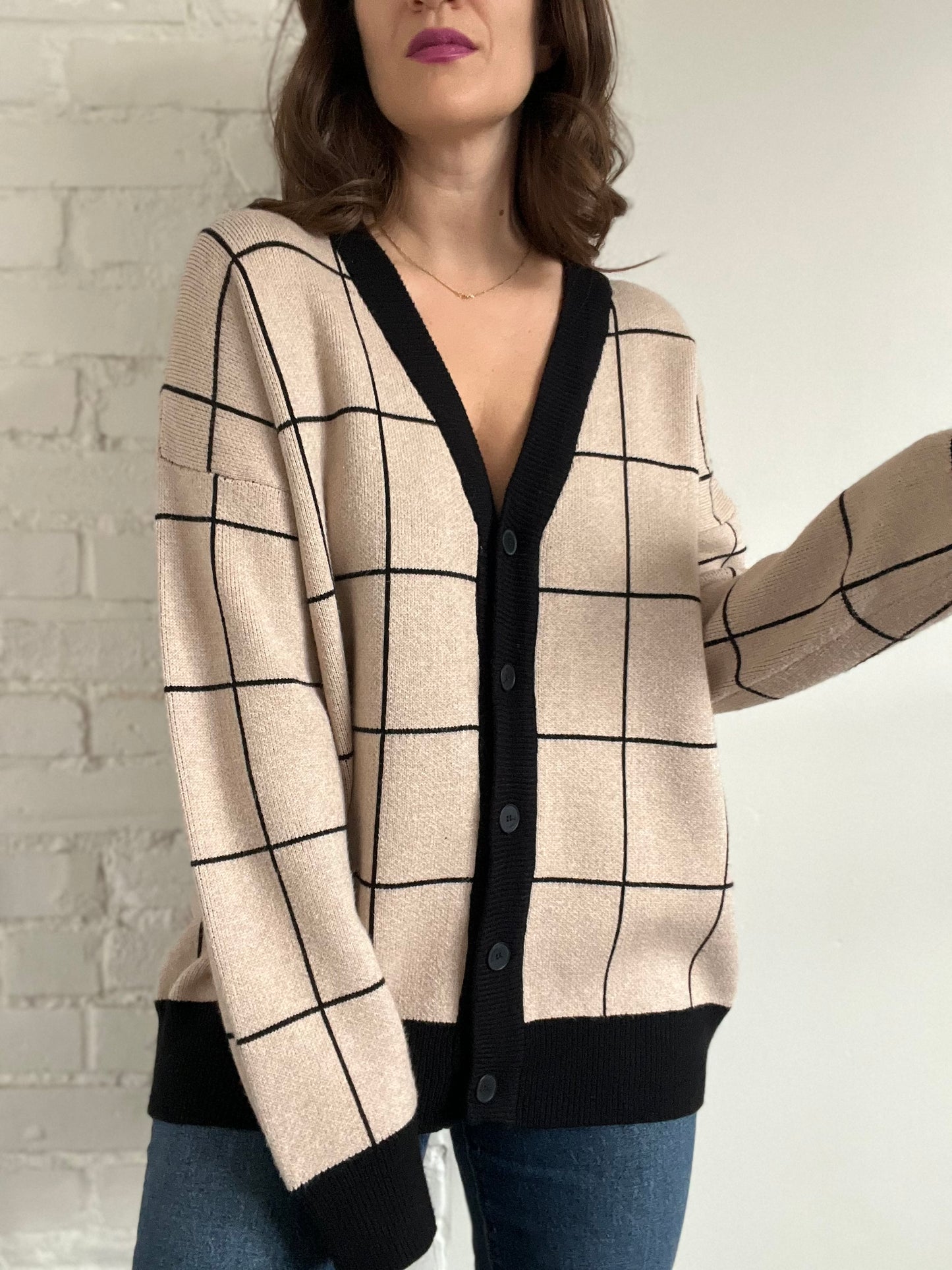 Oak + Fort Grid Cardigan - Sz. S (Oversized)