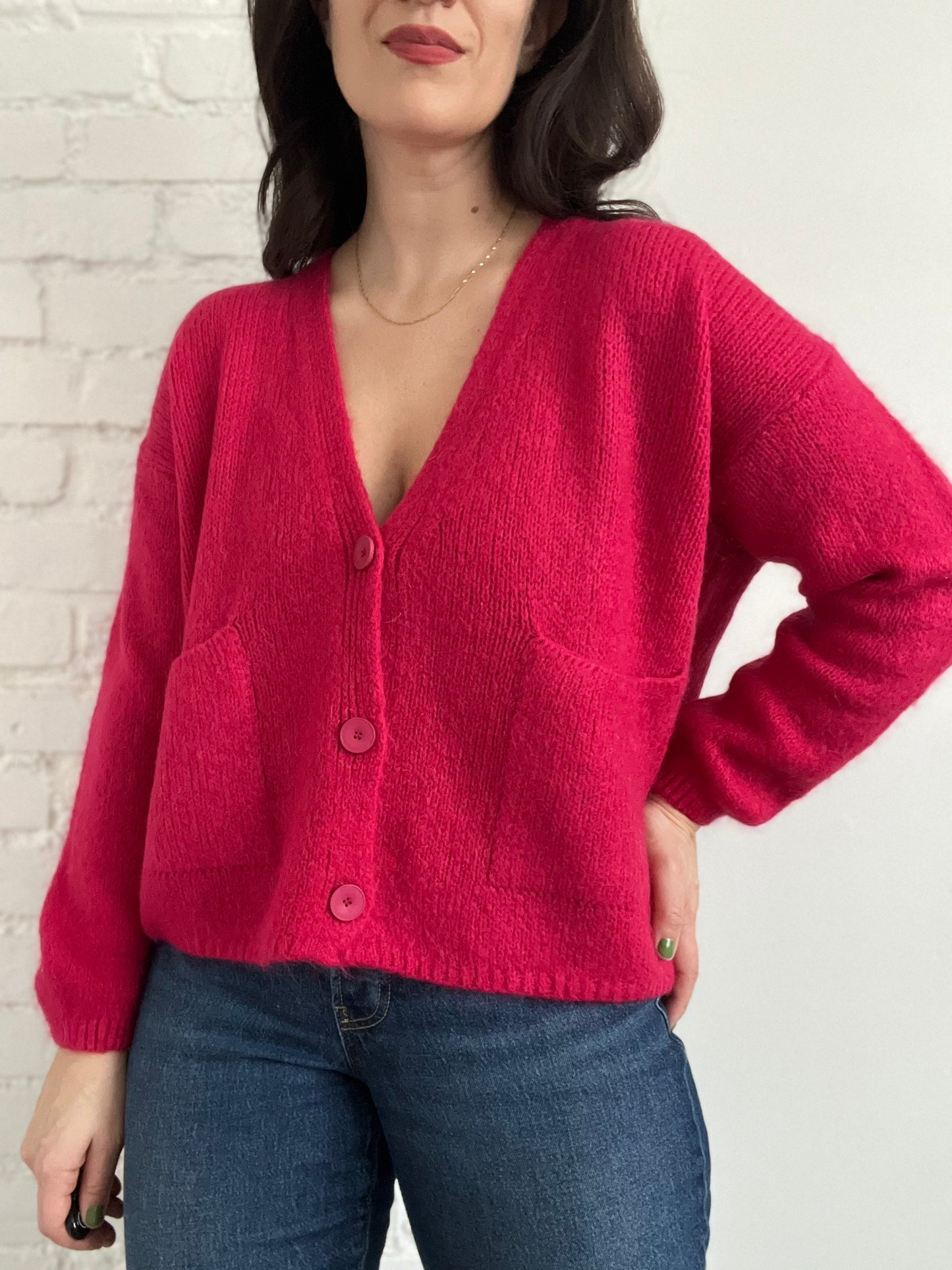 Chunky Pink Wool Cardigan - M/L