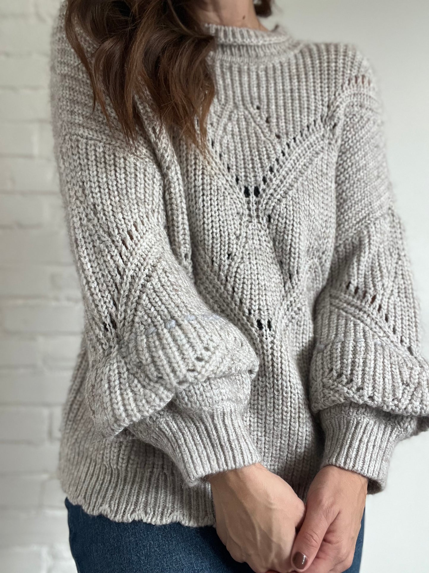 Oatmeal Pointelle Sweater - L