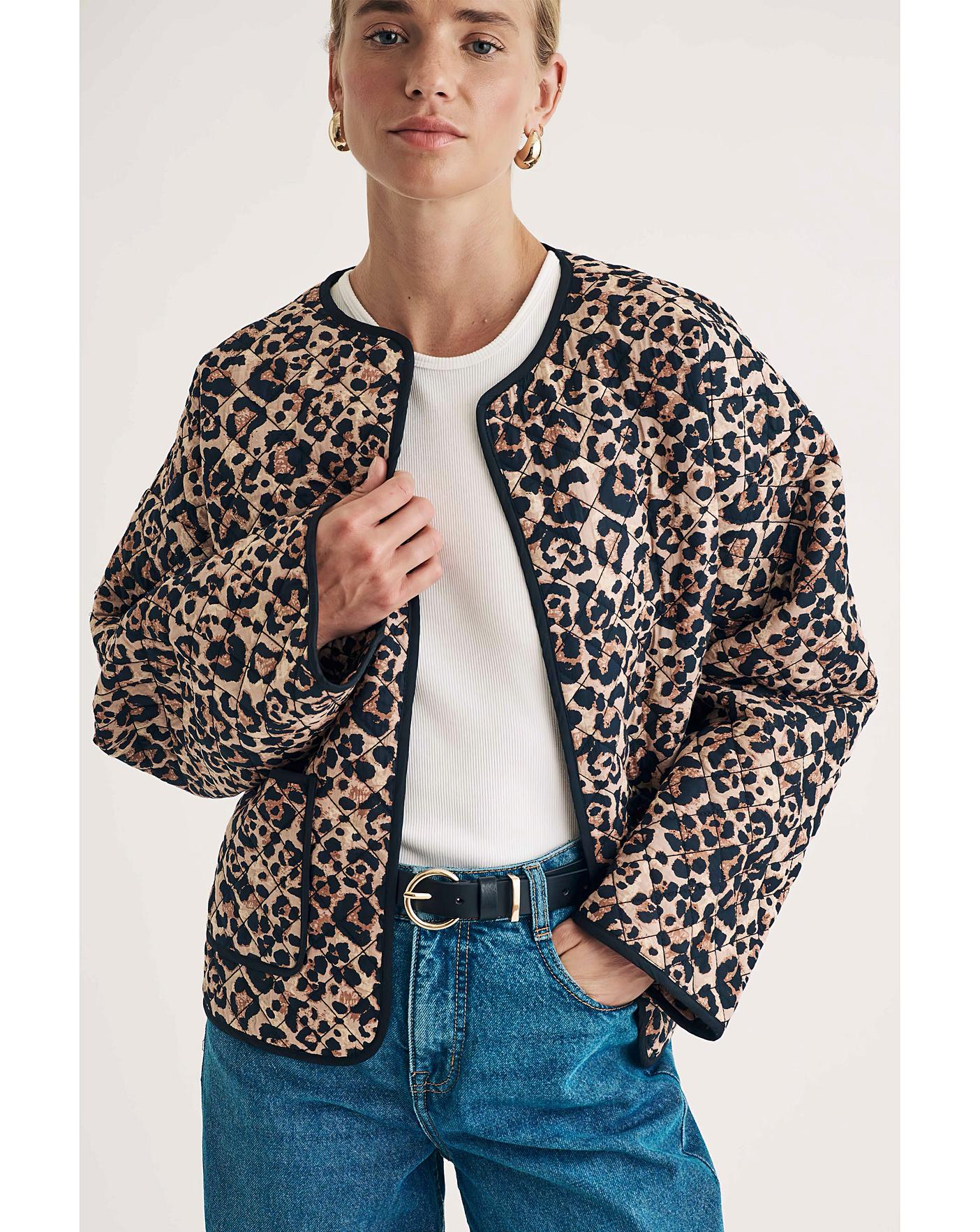 Leopard Quilted Jacket - Size S (oversized)