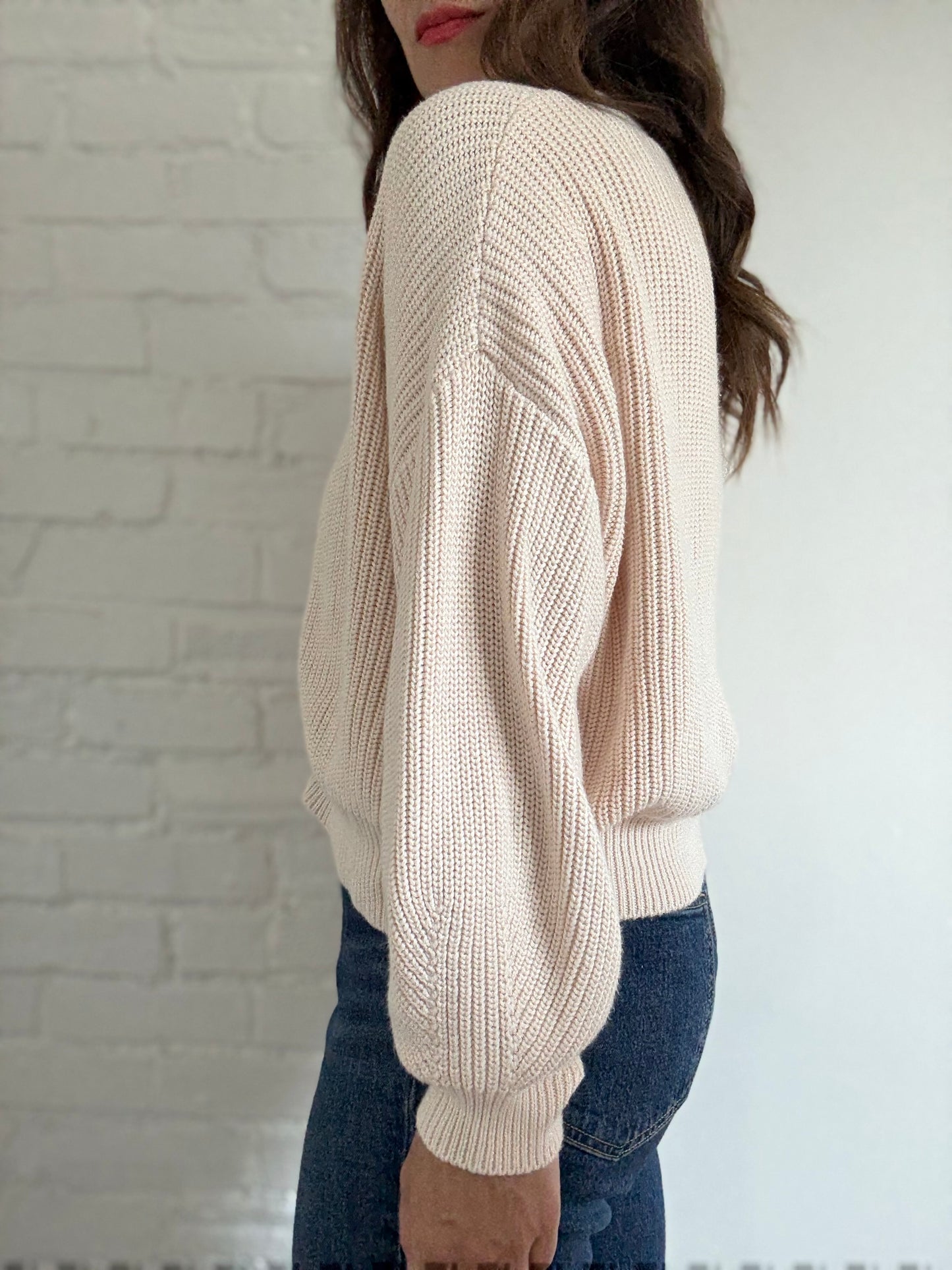 Relaxed Beige Knit Cardigan - Size M/L