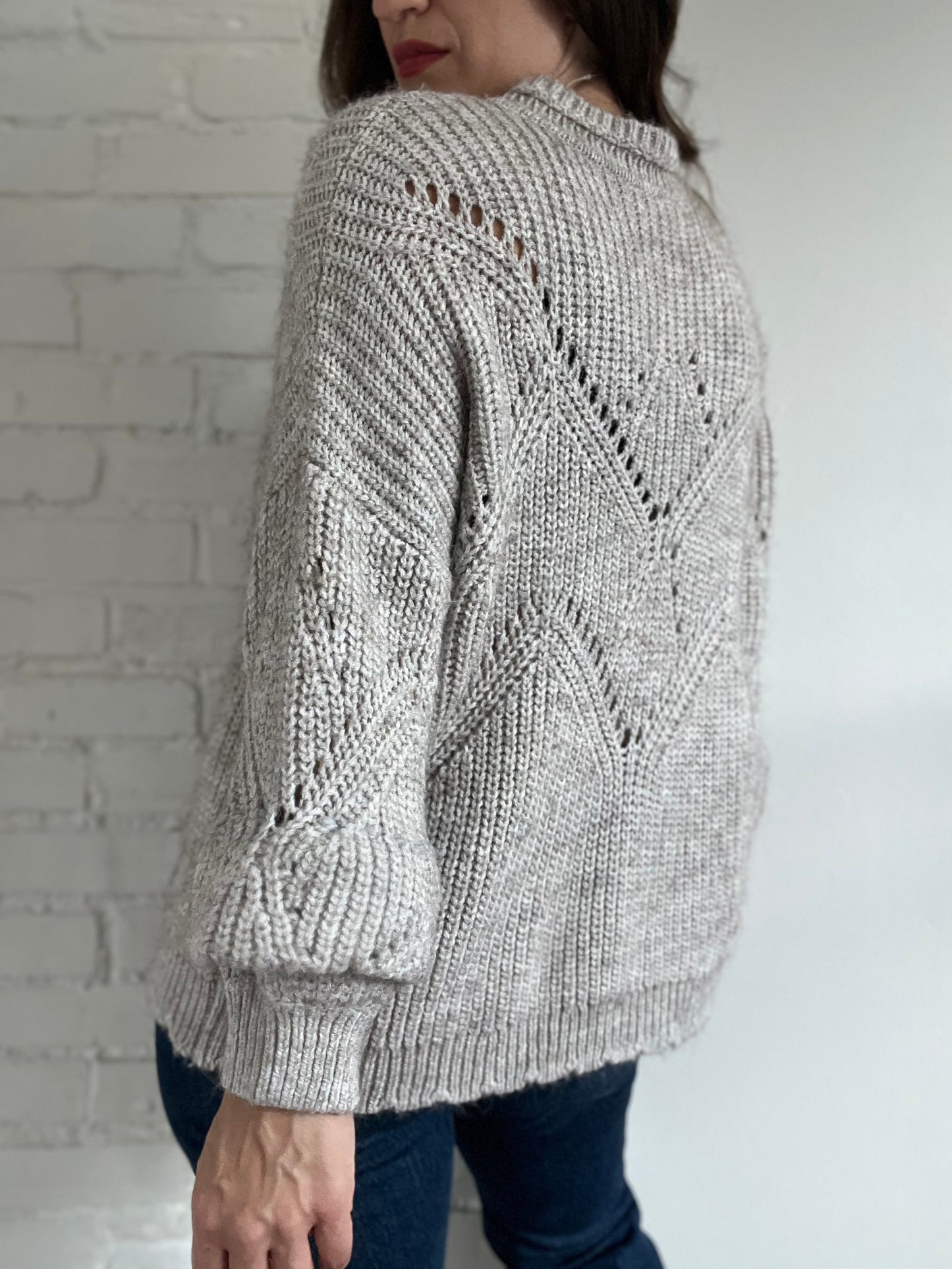 Oatmeal Pointelle Sweater - L