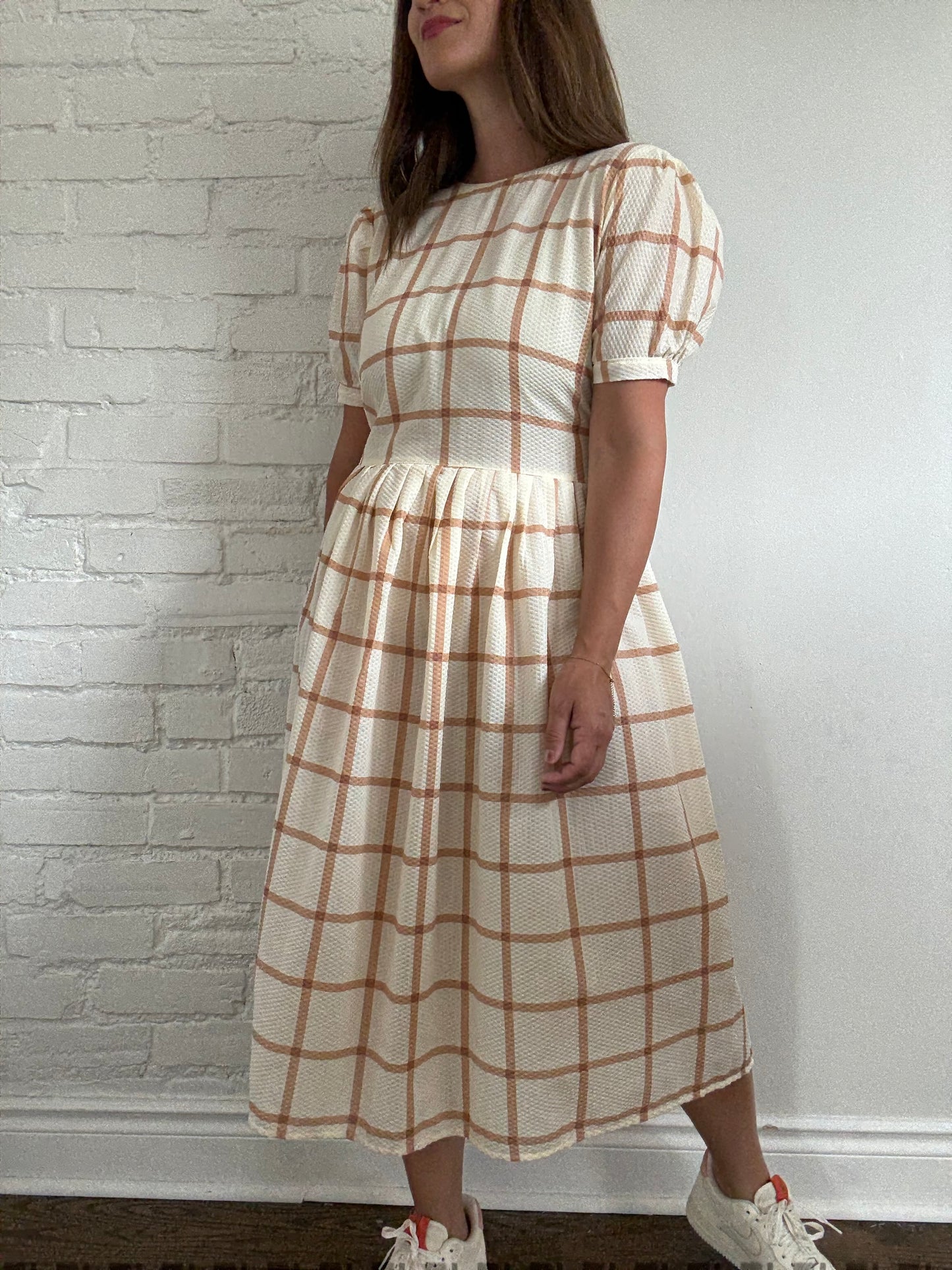 Handmade Caramel Plaid Dress - Size L