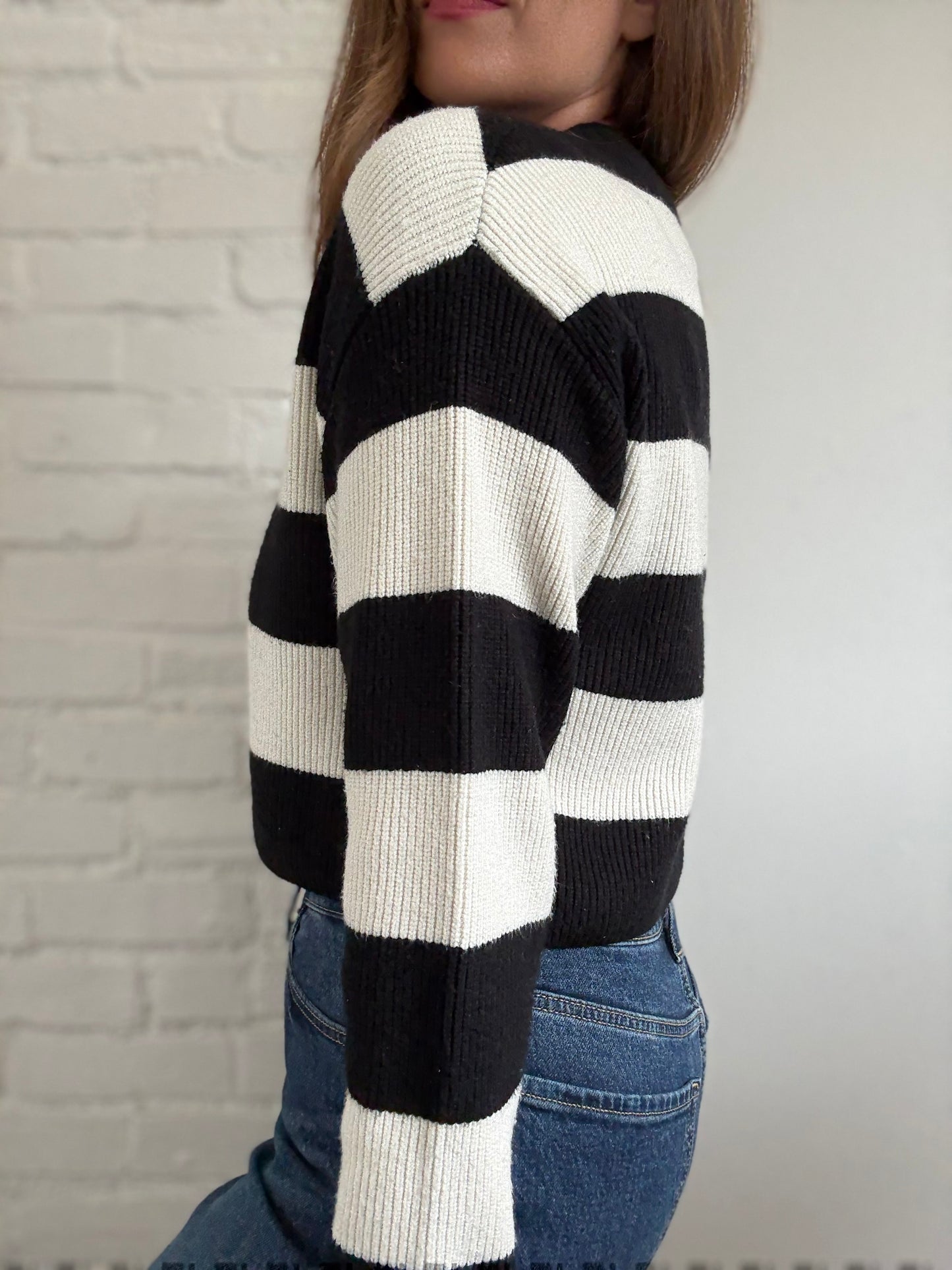 B&W Striped Plushy Cardigan - Size XS/S