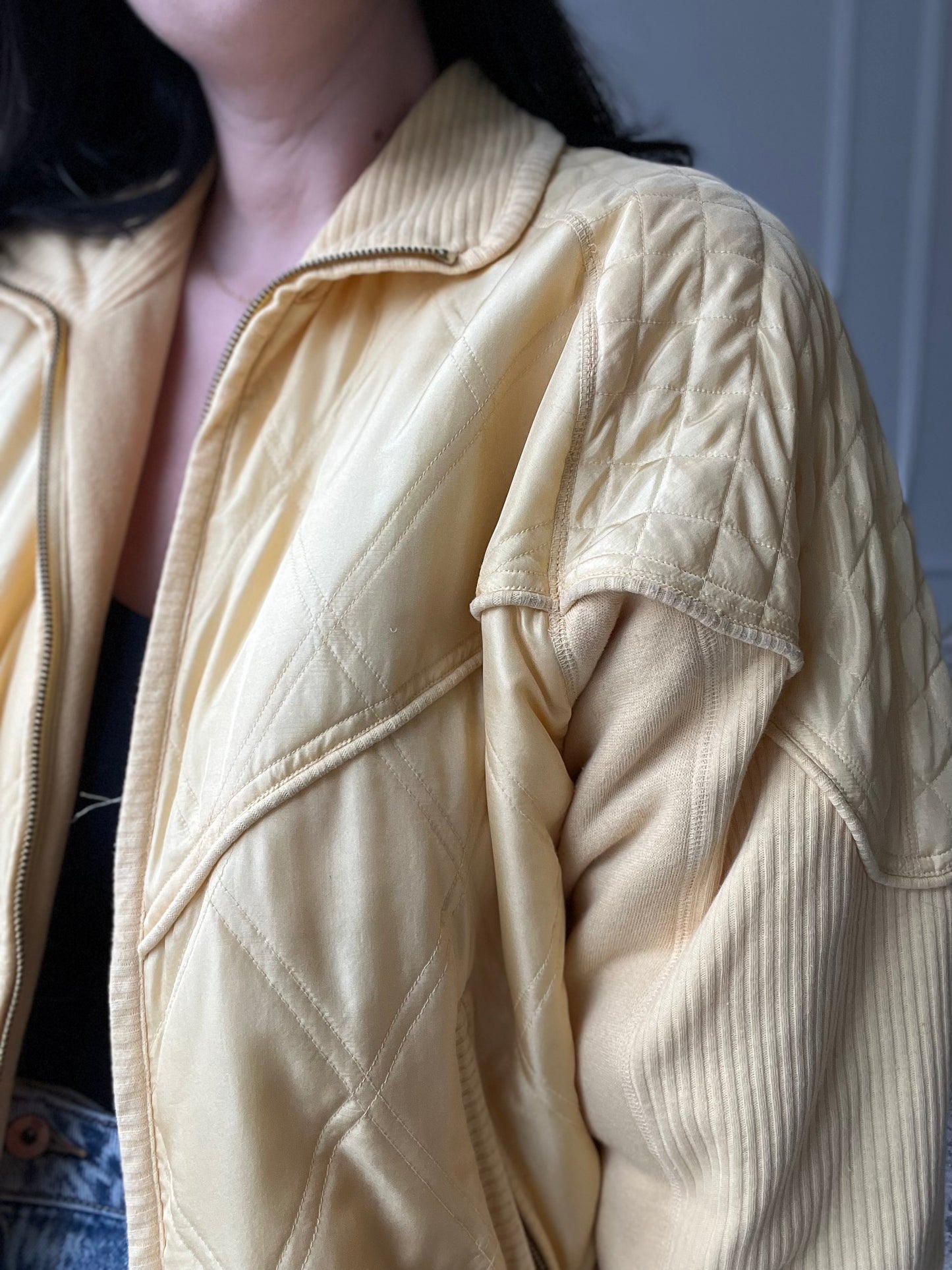 Yellow Silk Bomber Jacket - Sz. L