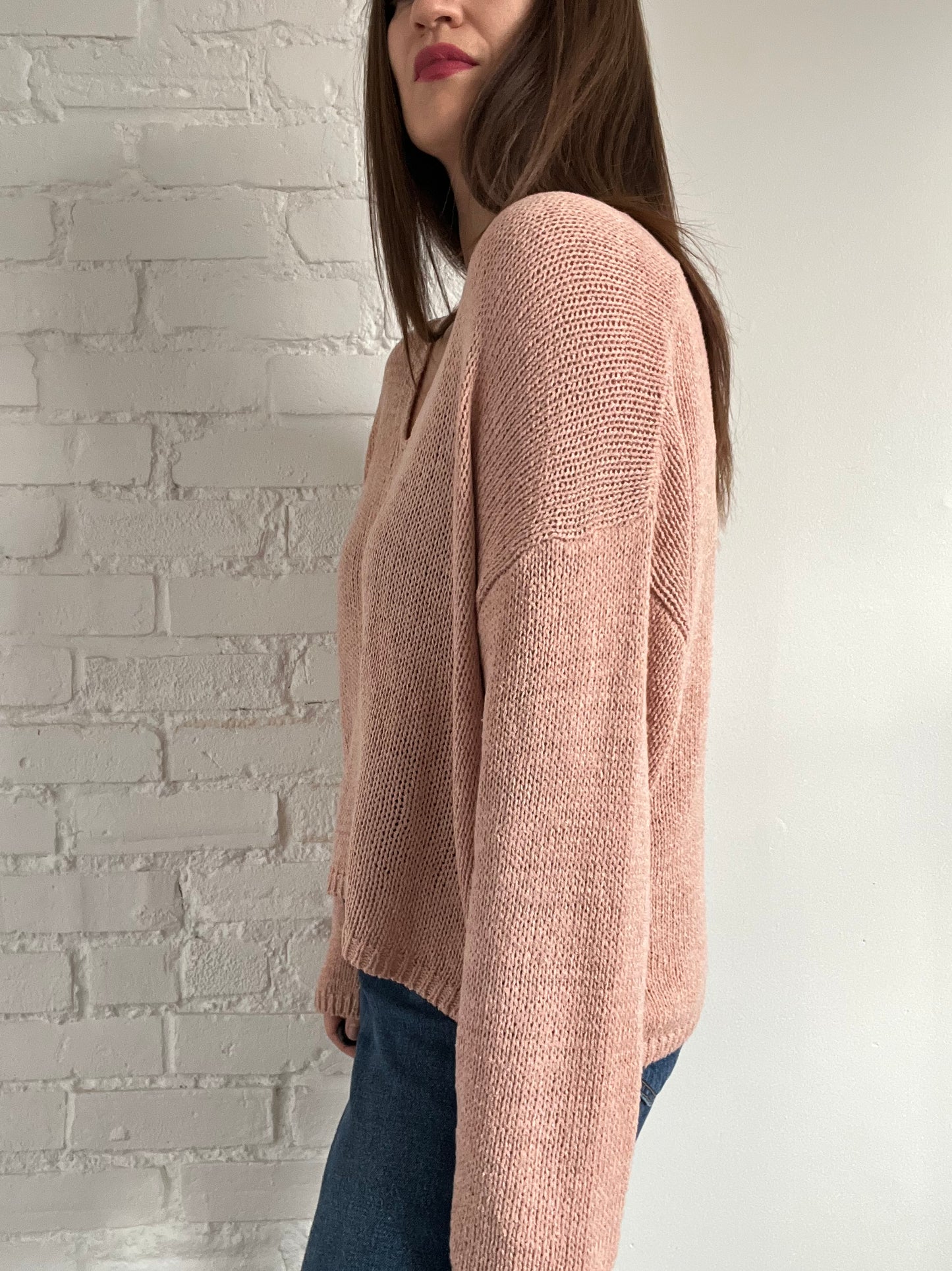 Cotton Blush Knit Sweater - L