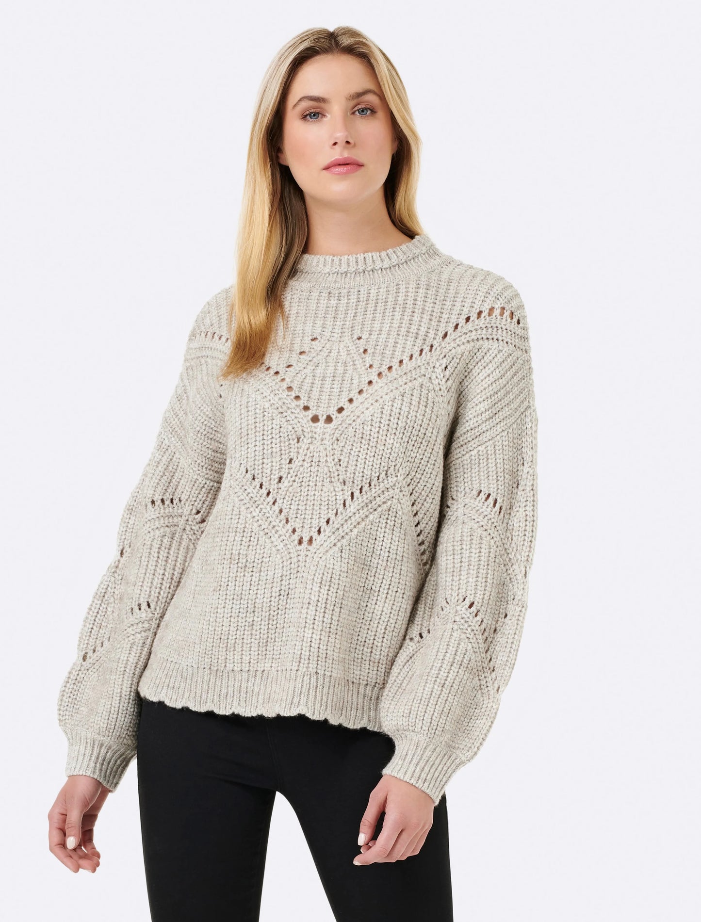 Oatmeal Pointelle Sweater - L