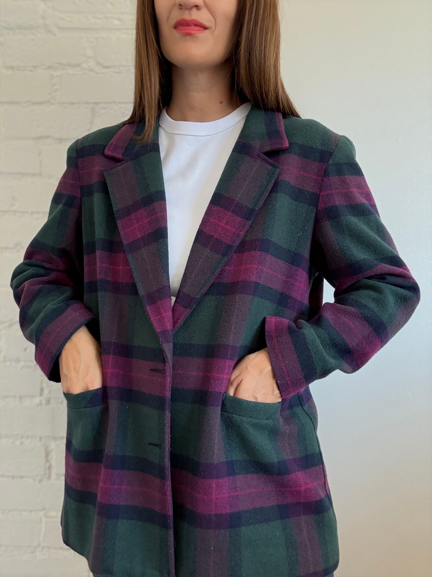 Wool Plaid Menswear Blazer - Size 16 or XL