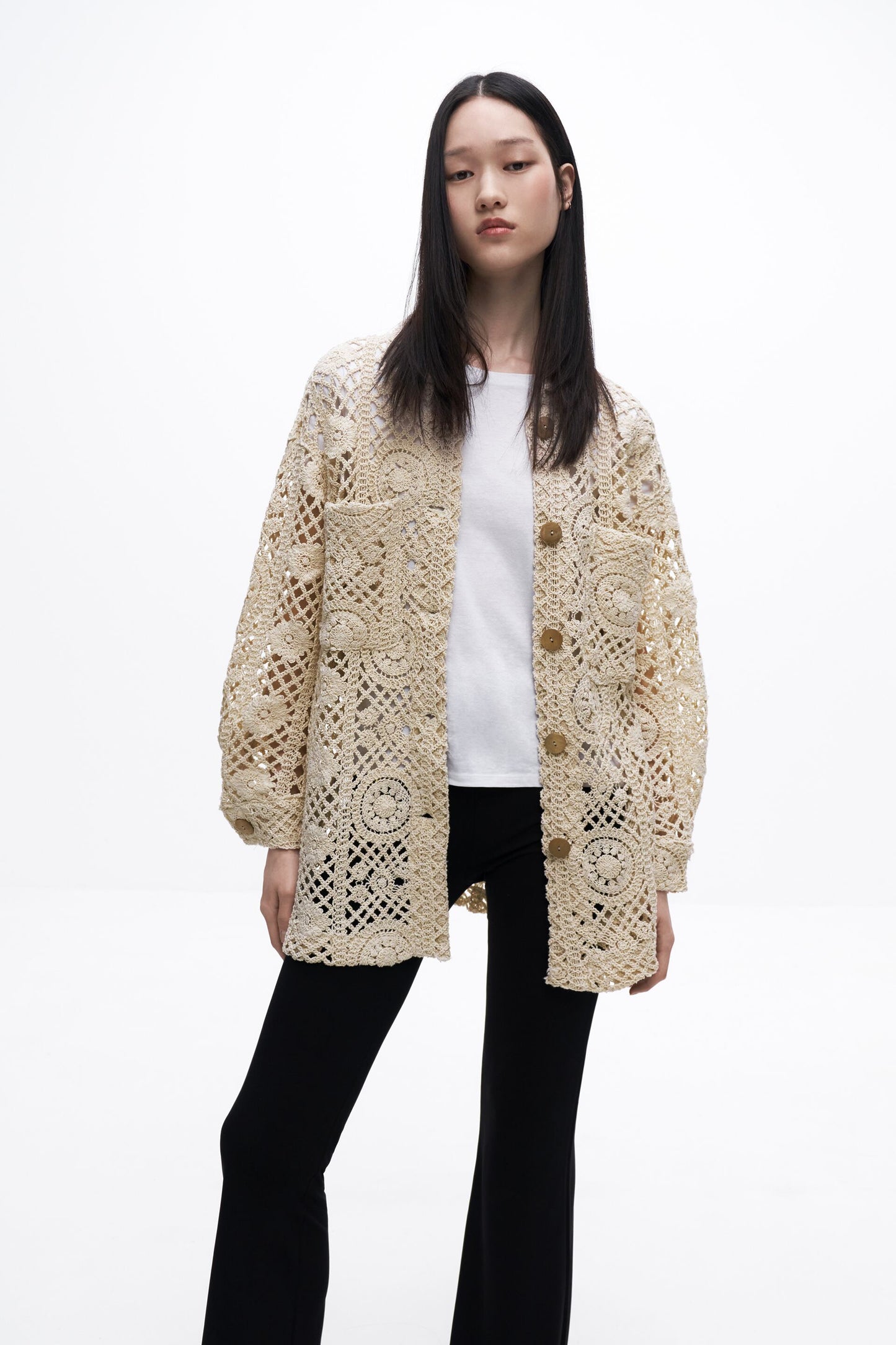 Crochet Knit Cardigan - Size S (Very Oversized)