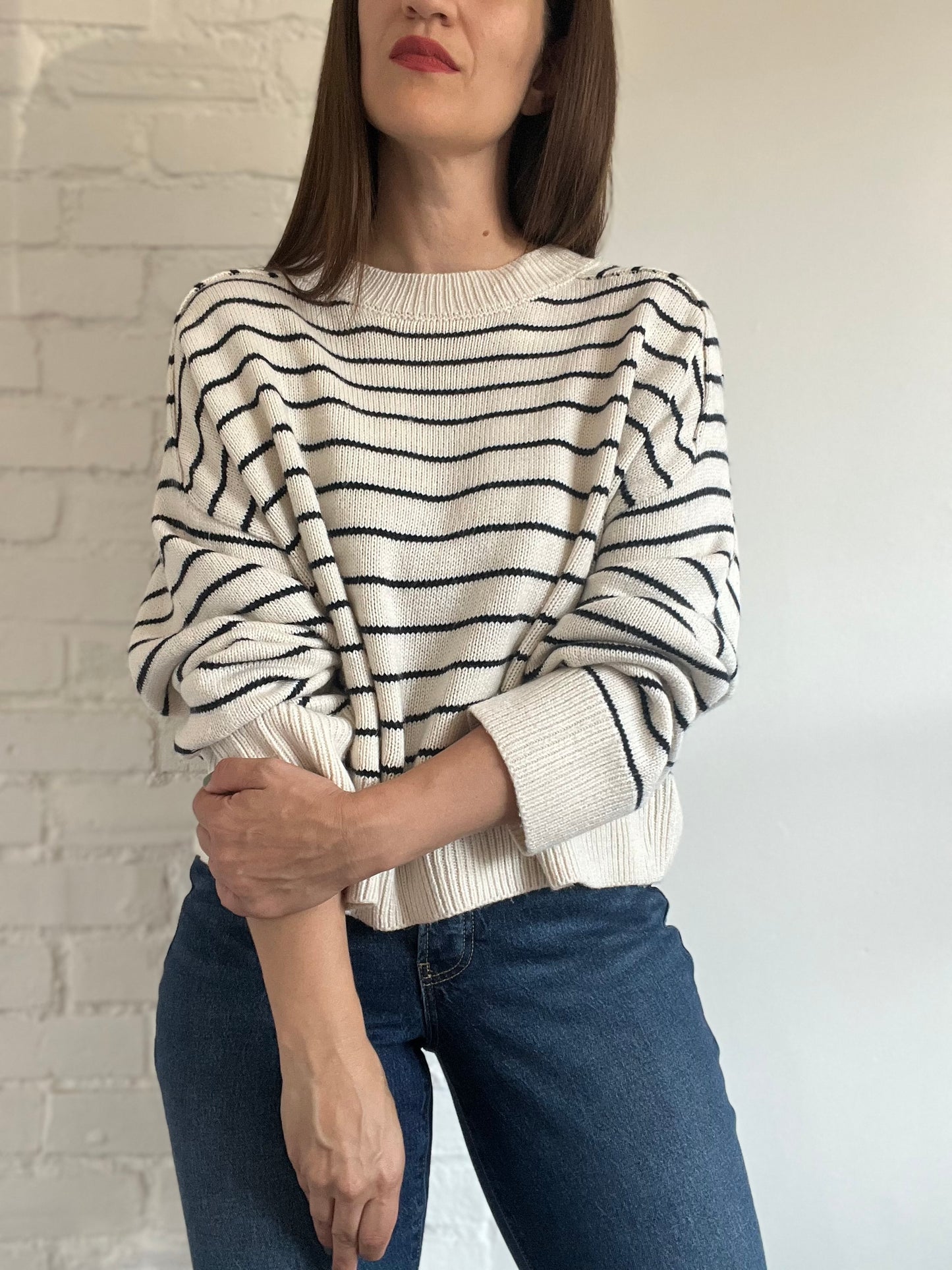 Striped Cotton Knit Sweater - Size XL