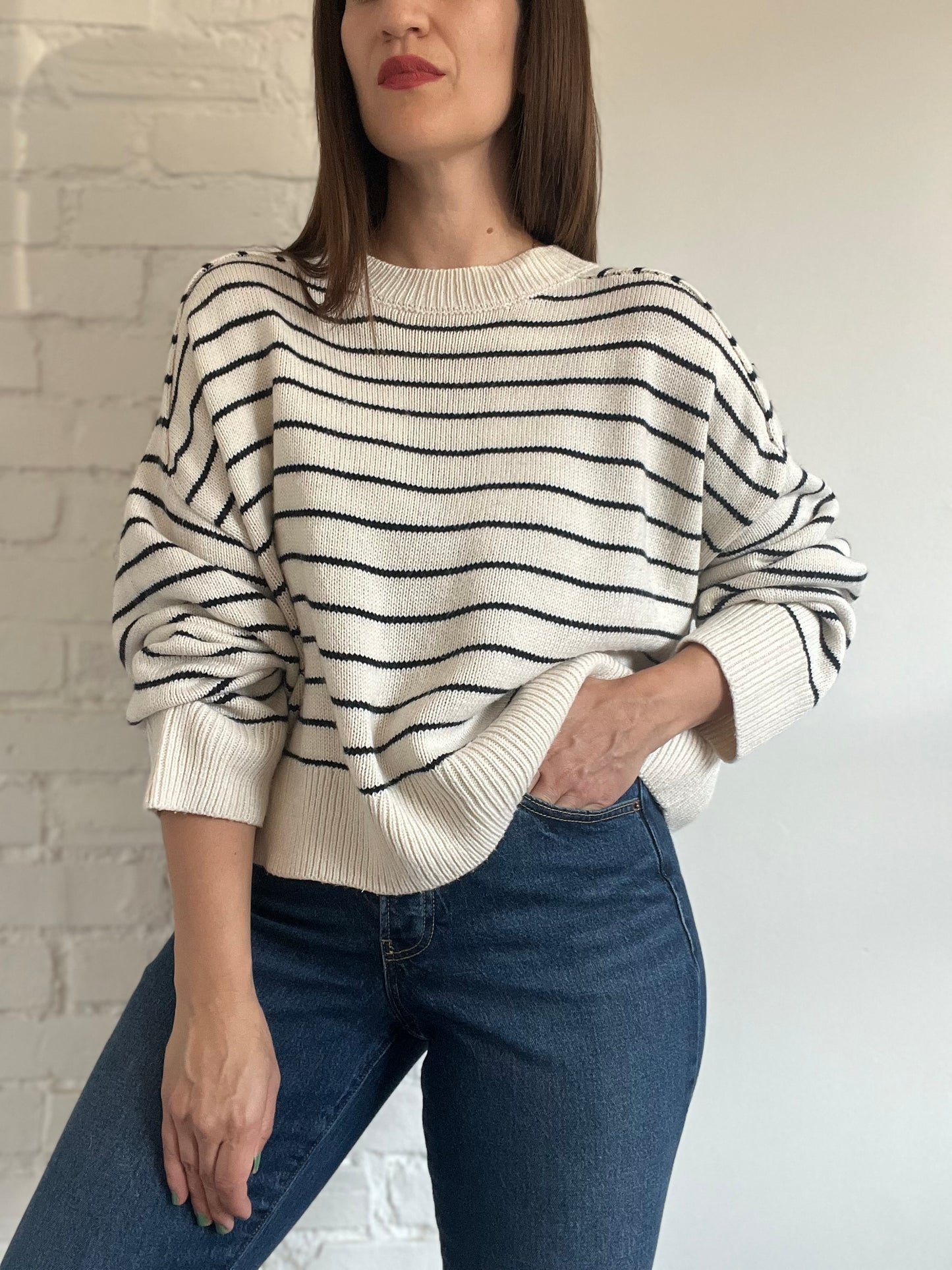 Striped Cotton Knit Sweater - Size XL