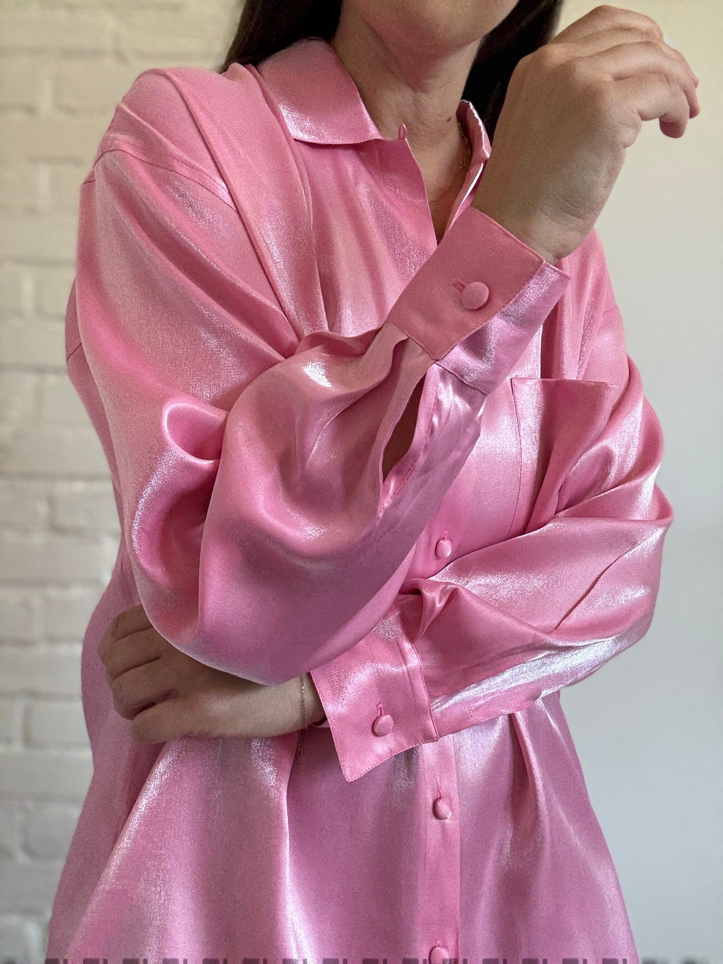 Oversized Bubblegum Satin Shirt - Size L