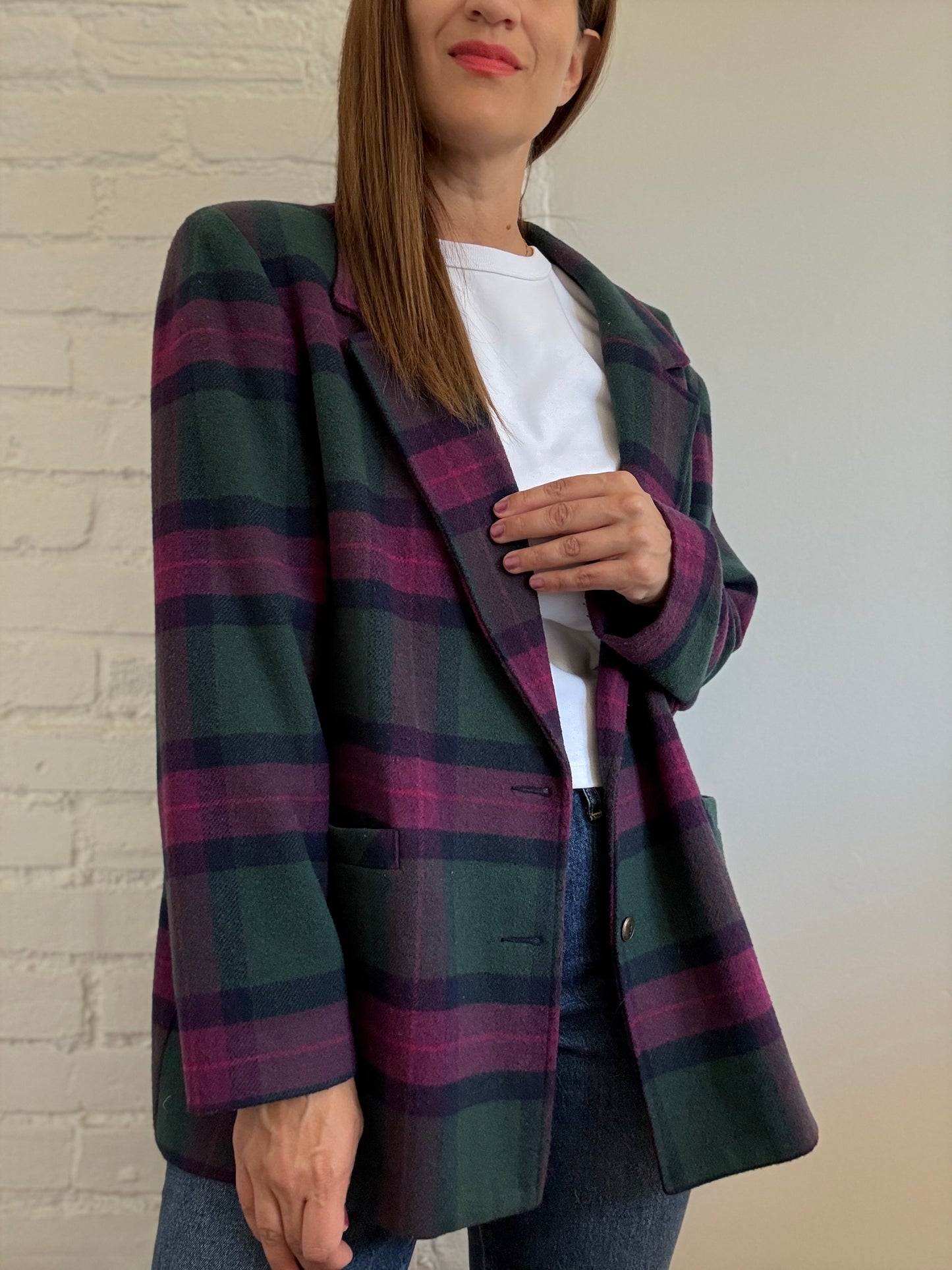 Wool Plaid Menswear Blazer - Size 16 or XL