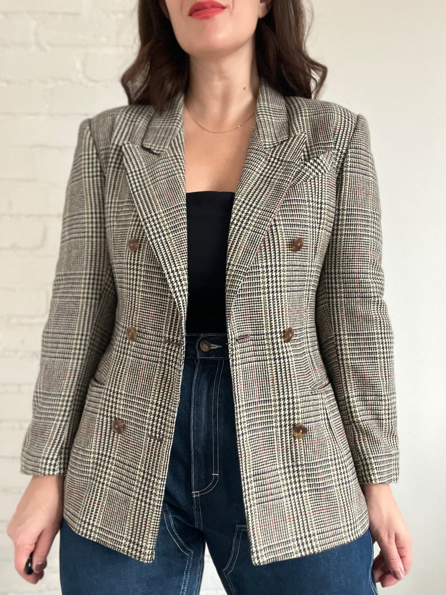 Double-Breasted Houndstooth Blazer - Size M