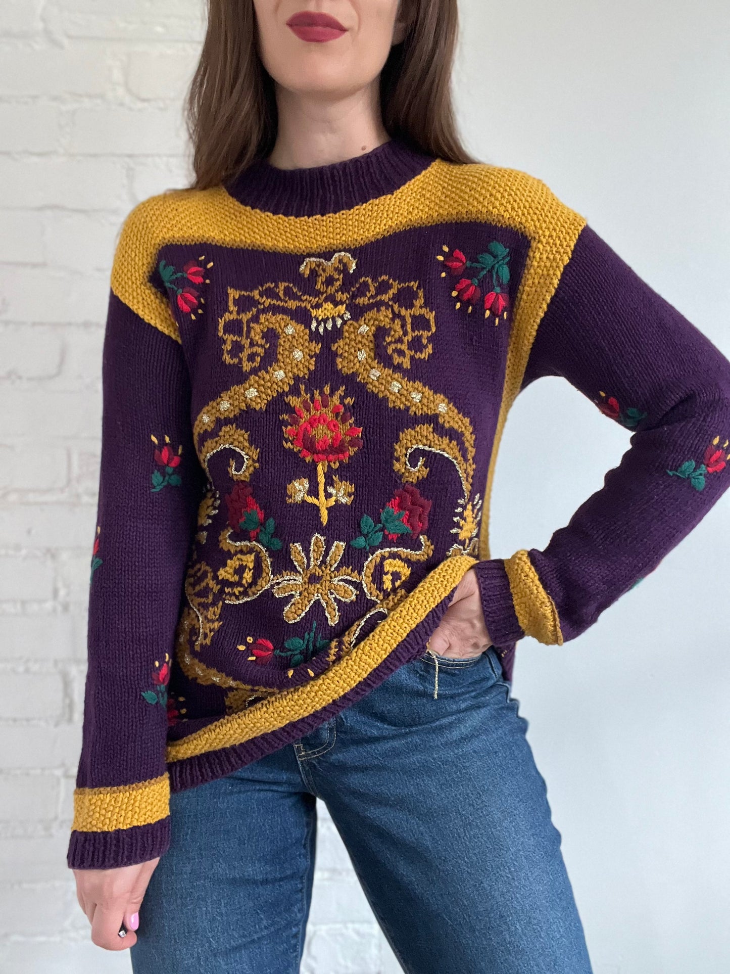 Multicoloured Hand-Knit Sweater - M