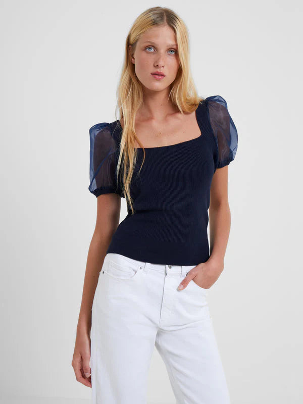 Lex Krista Ribbed Puff Sleeve Top - Size S