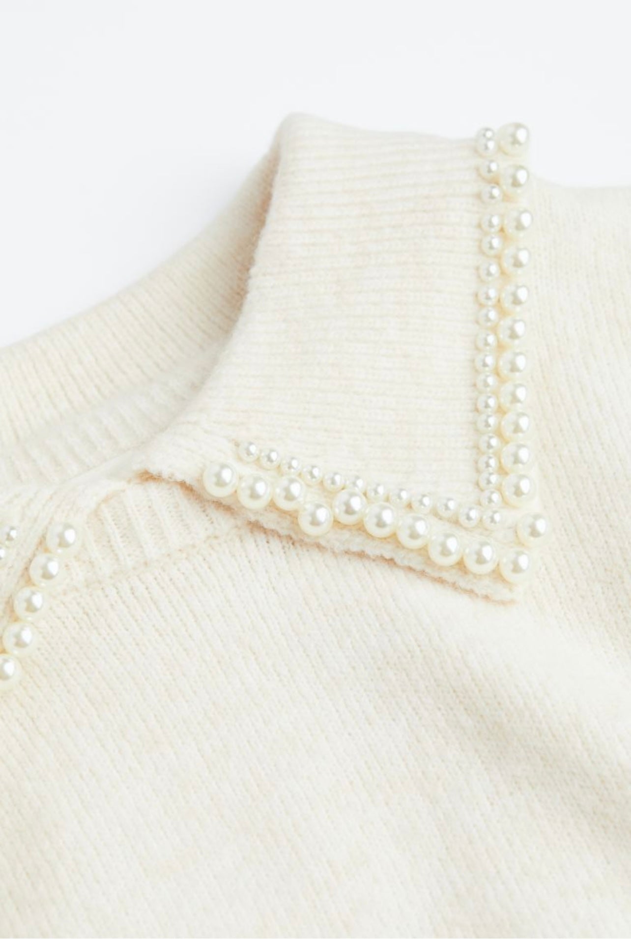 Beaded Collar Cream Sweater - XL